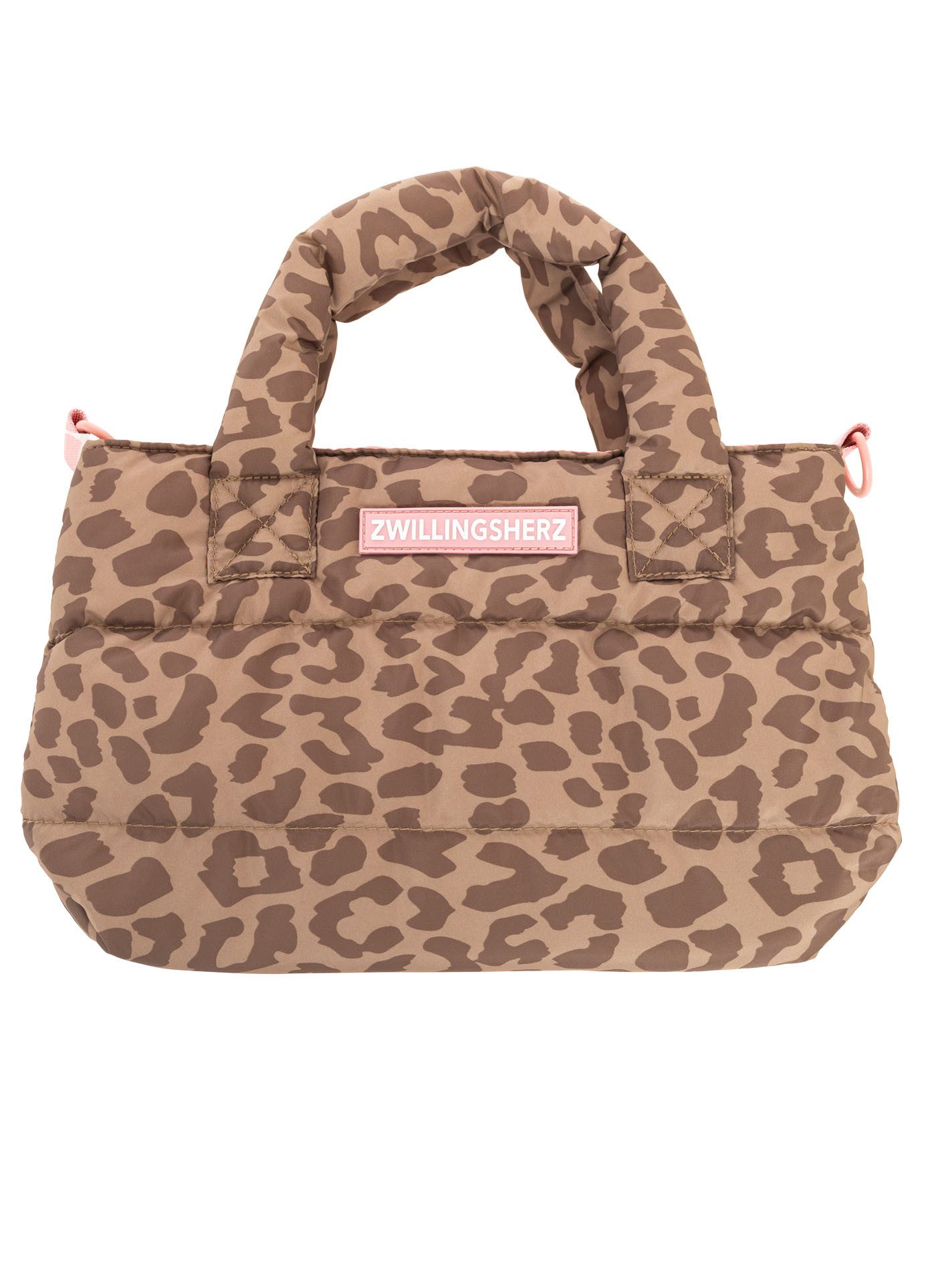 Zwillingsherz Tragetasche "Leo allover", Animalprint, pinkes Logo, abnehmbarer Schulterriemen