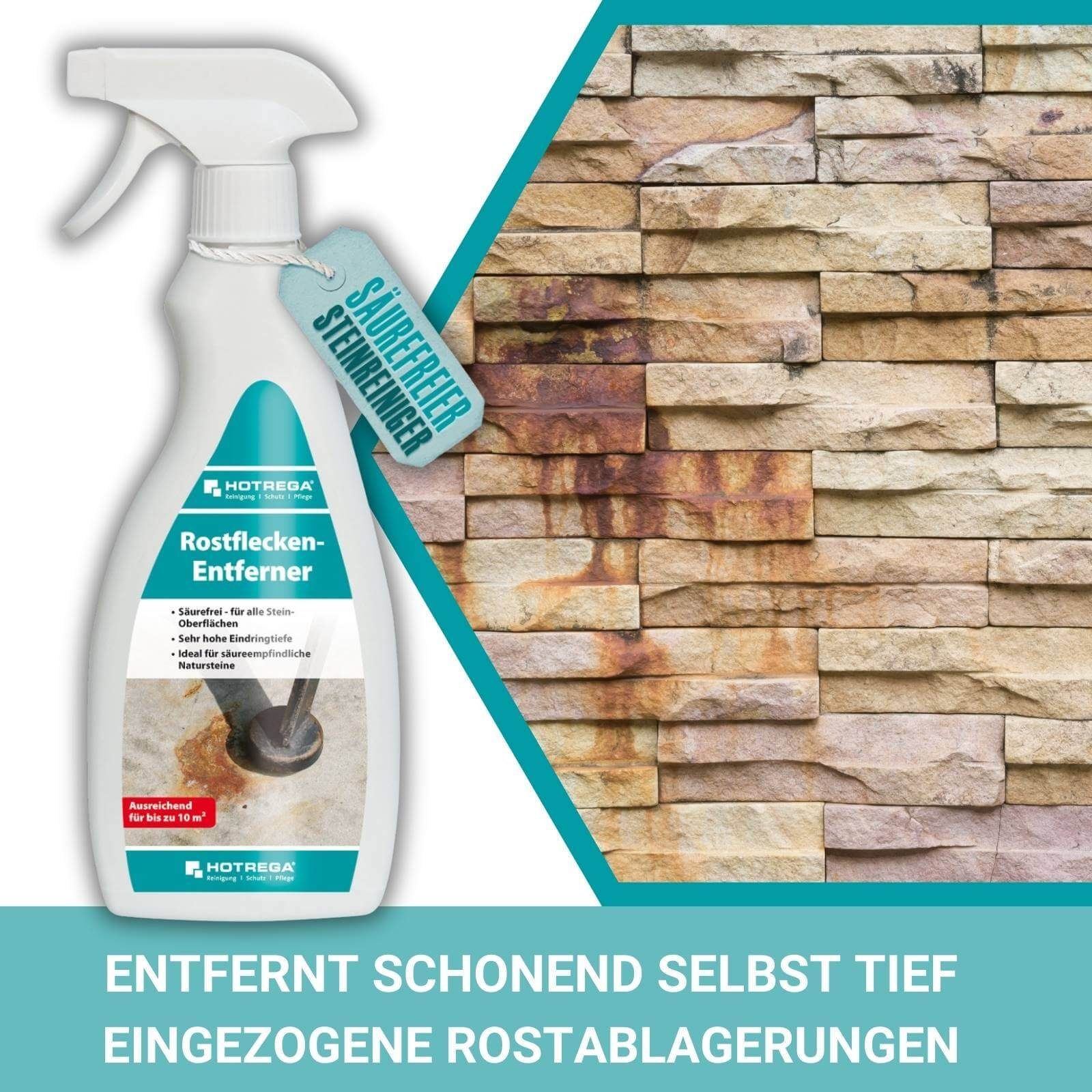 HOTREGA® Rostflecken Entferner Flugrost Profi Reiniger Stein Beton Garten 500ml Rostentferner