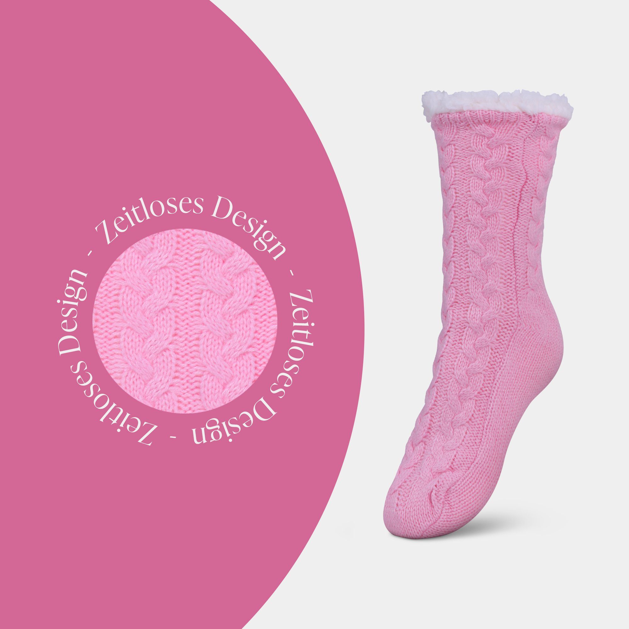 Bestlivings ABS-Socken Teddyfutter, plüschig mit ) (1-Paar) Socken Hüttensocken Pink Hüttensocken Stoppersocken Haussocken Zopfmuster ( 36-42