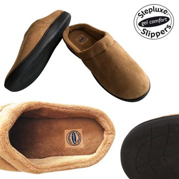 Best Direct® Stepluxe® Slippers Hausschuh (2-tlg) Pantoffeln mit Gelkern, braun, 36-46, warm, weich, waschbar