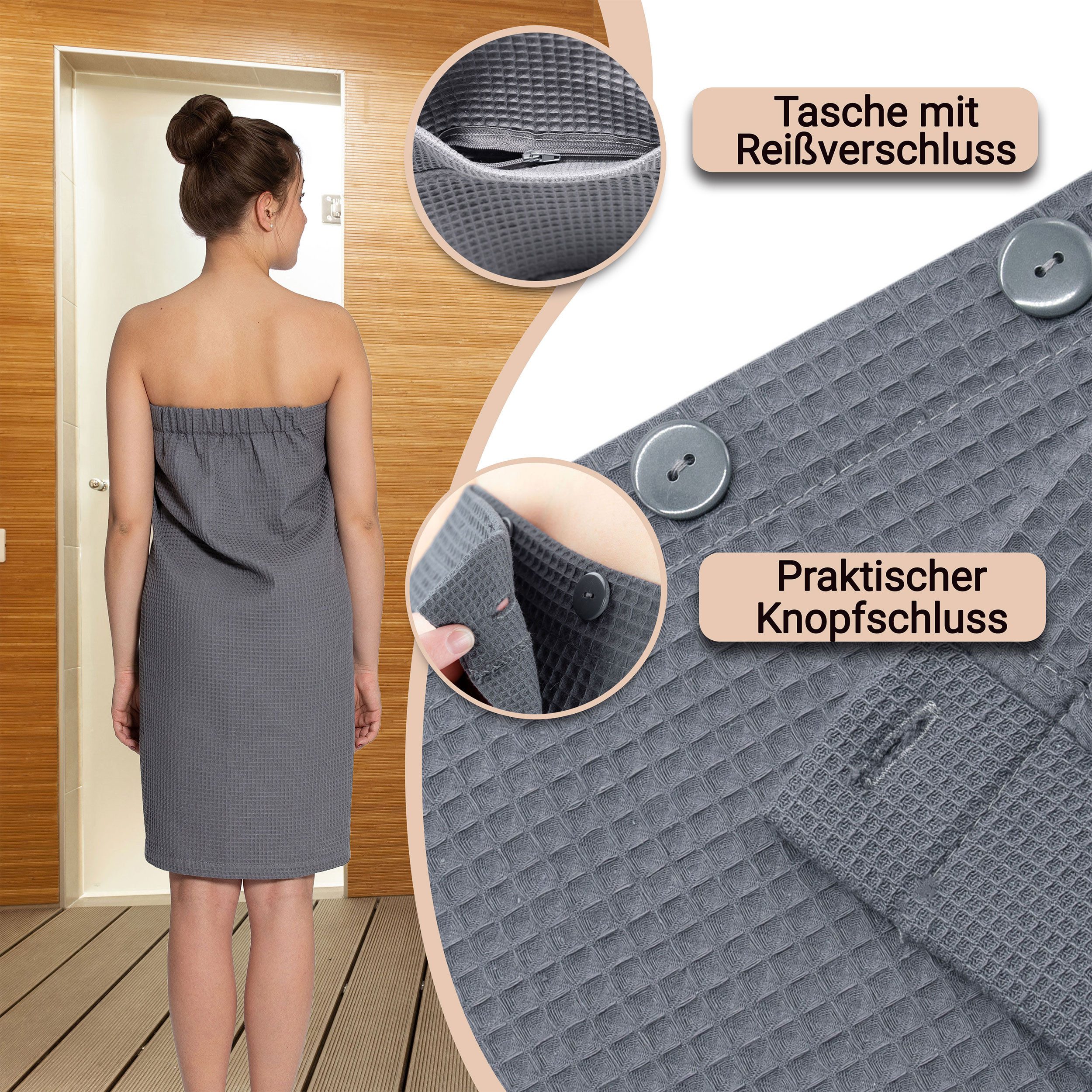 ZOLLNER Kilt, 100% Baumwolle, Knöpfe, Klettverschluss, 100% Baumwolle, 75x130 cm, vom Hotelwäschespezalisten