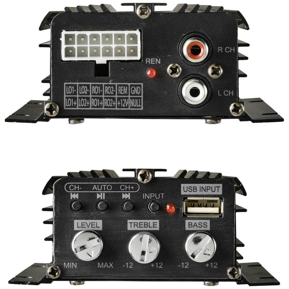 Renkforce 200 W 4-Kanal Auto-Verstärker Auto-Subwoofer (Bluetooth®-/USB-Audiowiedergabe, Lautstärke-/Bass-/Höhen-Regelung) – Bild 4 von 5