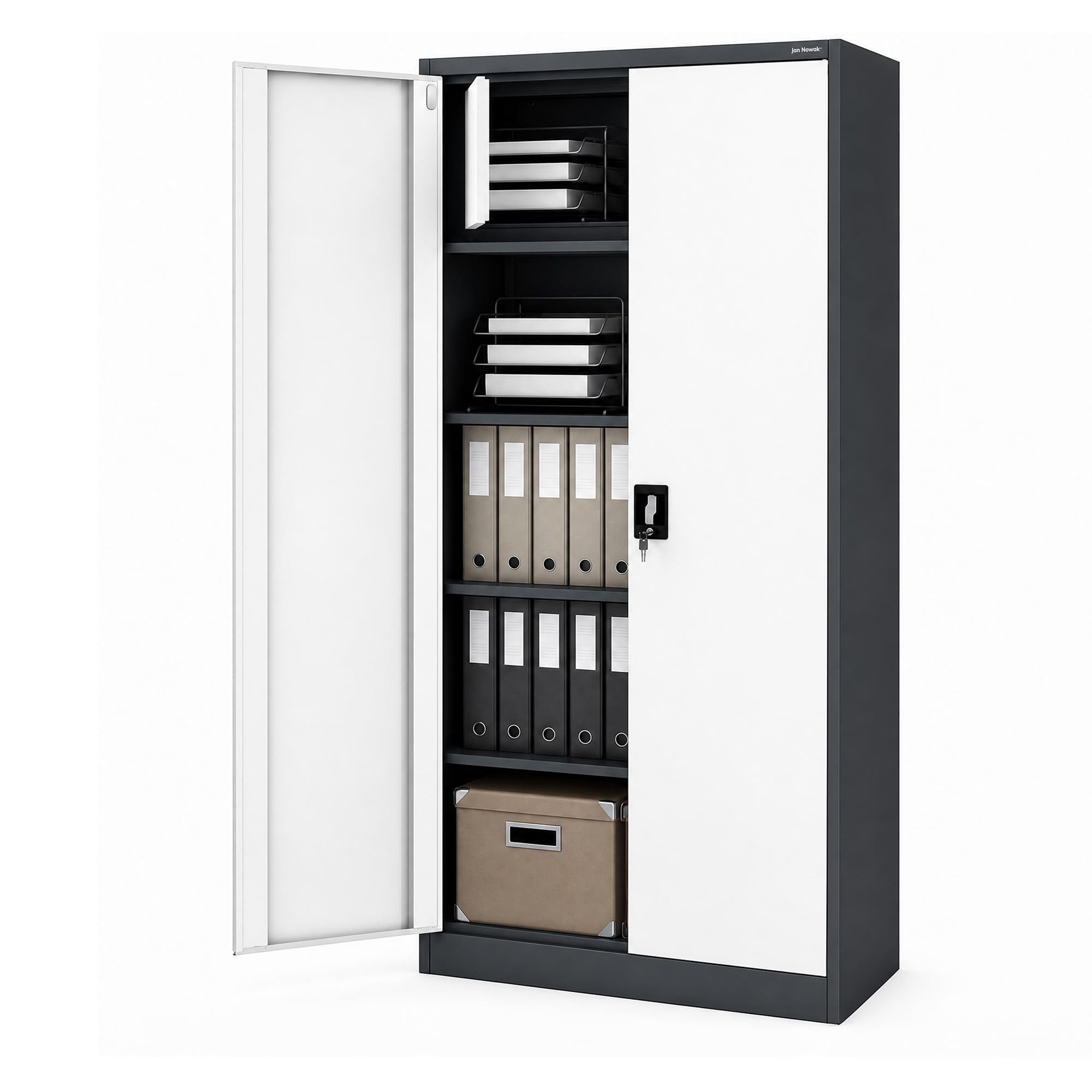 Jan Nowak Aktenschrank Metall Büroschrank Geheimfach 90 cm TOMASZ 4 Böden abschließbar (Safe Aktenschrank Büro Kanzlei Praxis Sozialraum Kleiderstange, 0,6 mm 185 x 90 x 45 cm Wandmontage Schloss 2 Schlüssel Stahl) Geheimfach robust langlebig pulverbeschichtet 10 Farben