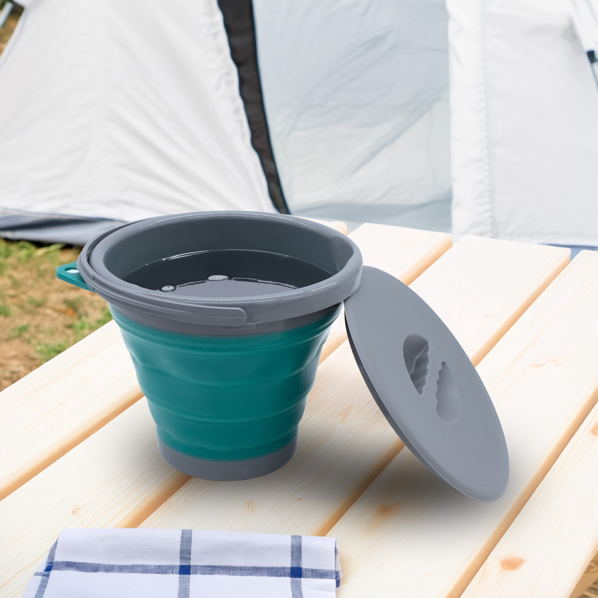 Spetebo Falteimer Camping Zubehör, (Artikel, 1-tlg., Eimer mit Deckel 5L), Silikonschüssel faltbar – Bild 4 von 4