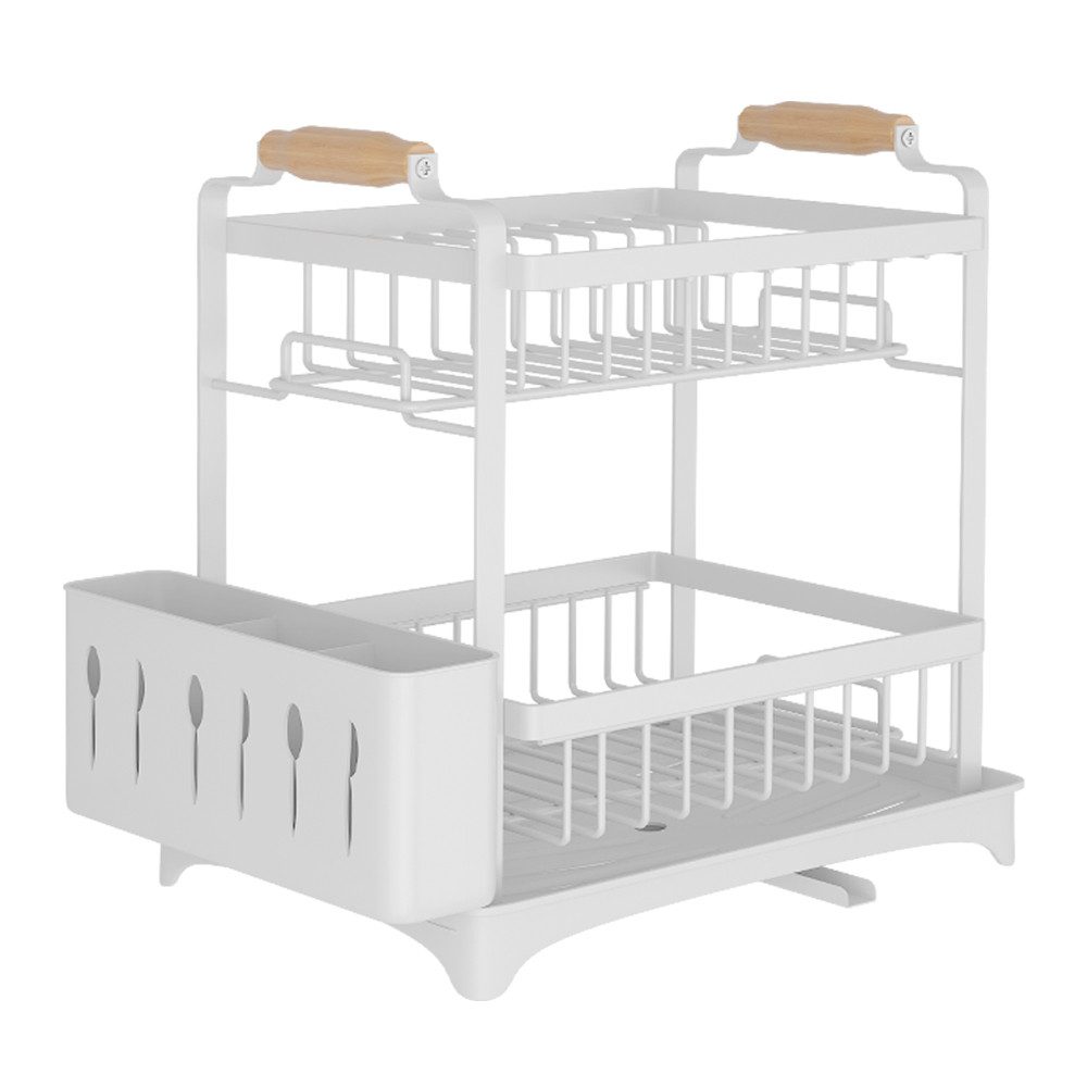 JEOBEST Geschirrständer Abtropfgestell Geschirr, Geschirr Abtropfständer, Zubehör für Küche, 2-Stufiges, mit Utensilienhalter und 360° Abfluss abnehmbarem