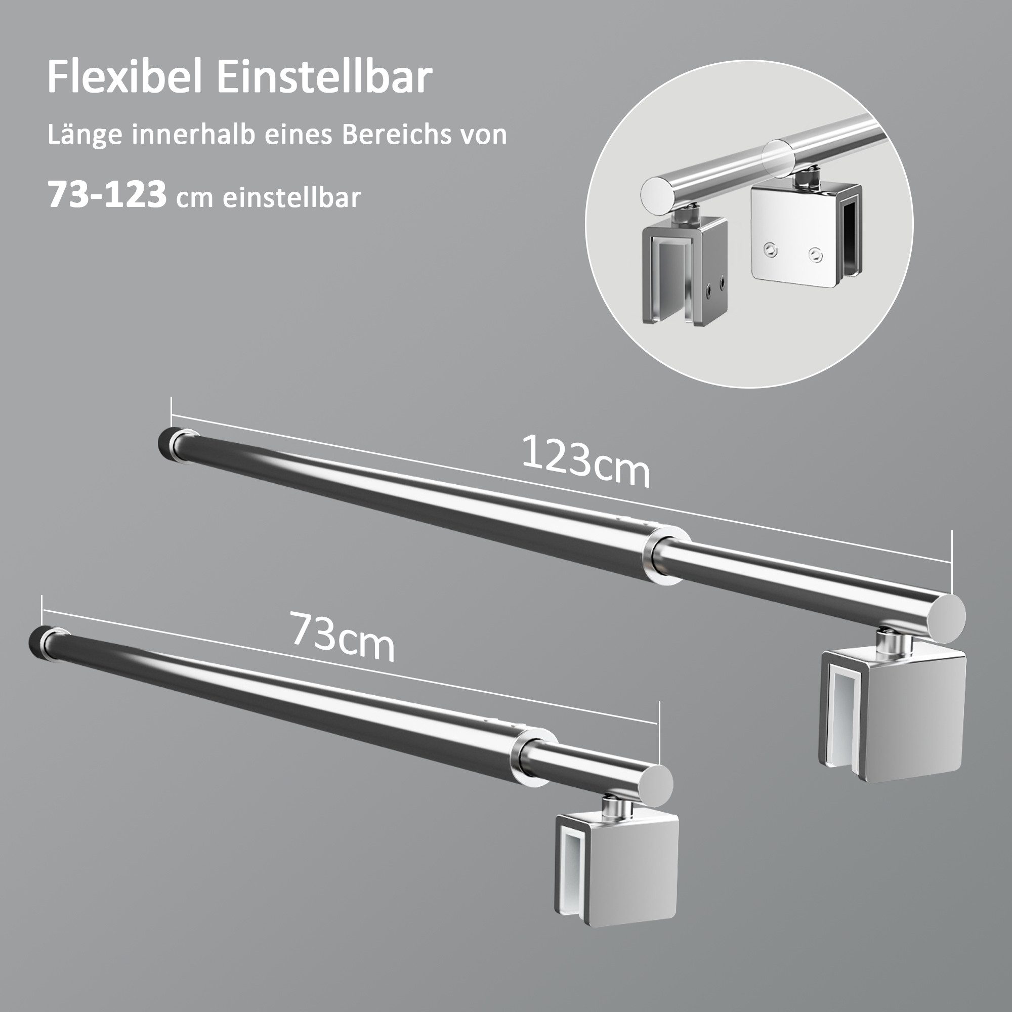 Boromal Duschwand-Stabilisationsstange für 5-10mm haltestange duschwand 73-123cm 360° Drehbar, (Stabilisator, Rund), für Walk In Duschwand Duschabtrennung Dusch – Bild 5 von 5