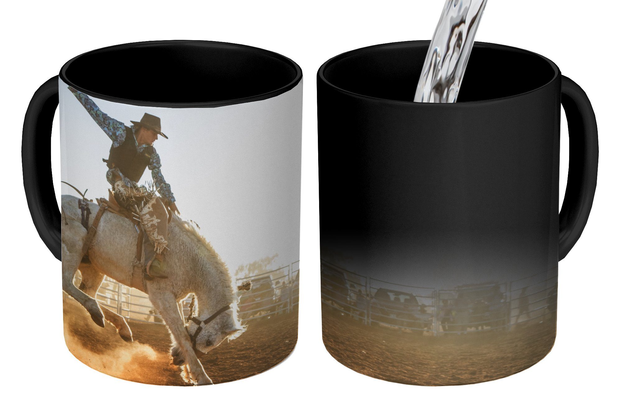 MuchoWow Tasse Kaffeetassen, - Stoff, Geschenk Keramik, Teetasse, Cowboy Pferd Farbwechsel, Zaubertasse, 