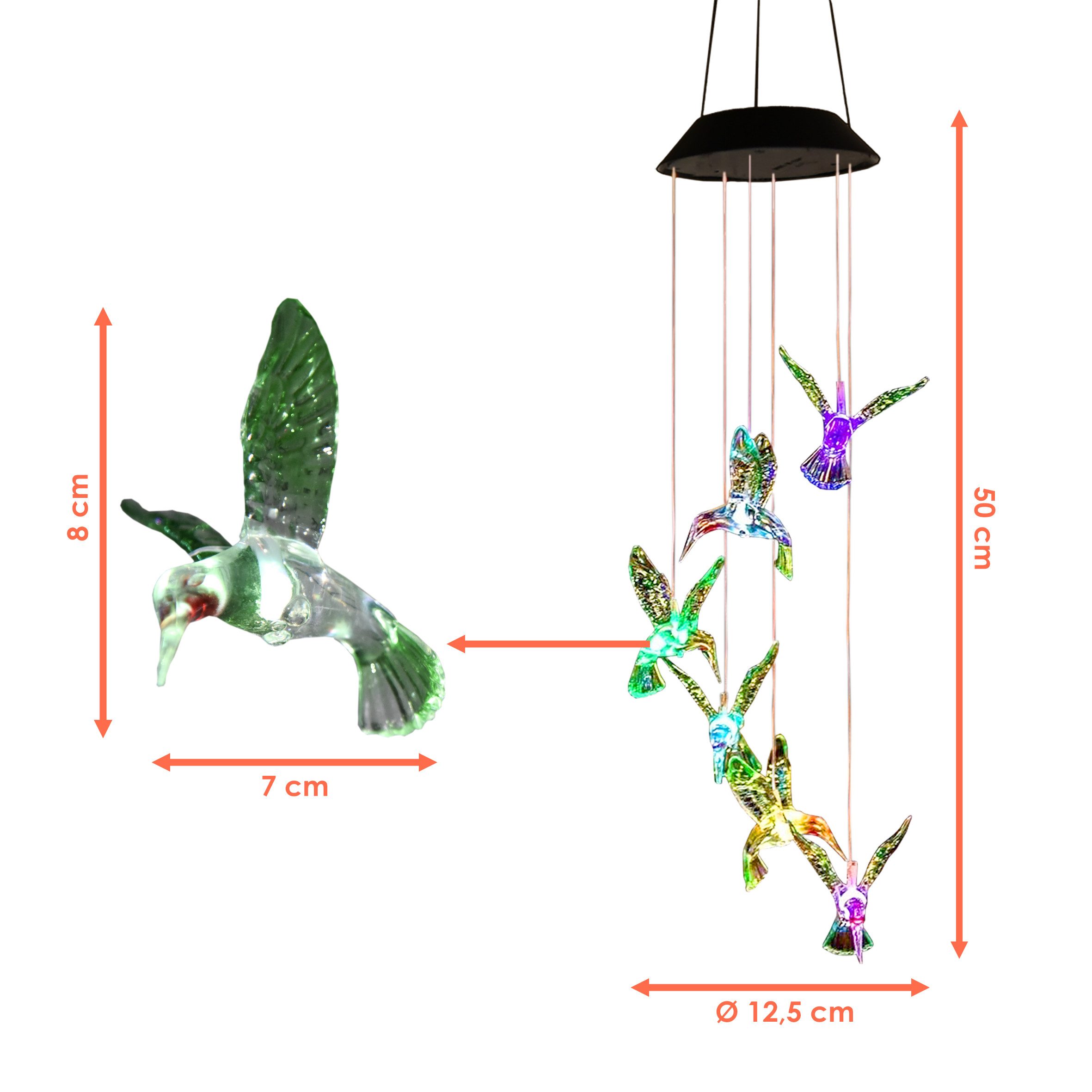 Spetebo Windspiel Solar LED Lichtspiel Kolibri (6 beleuchtete Figuren, 1 St., Artikel), mit Farbwechsel