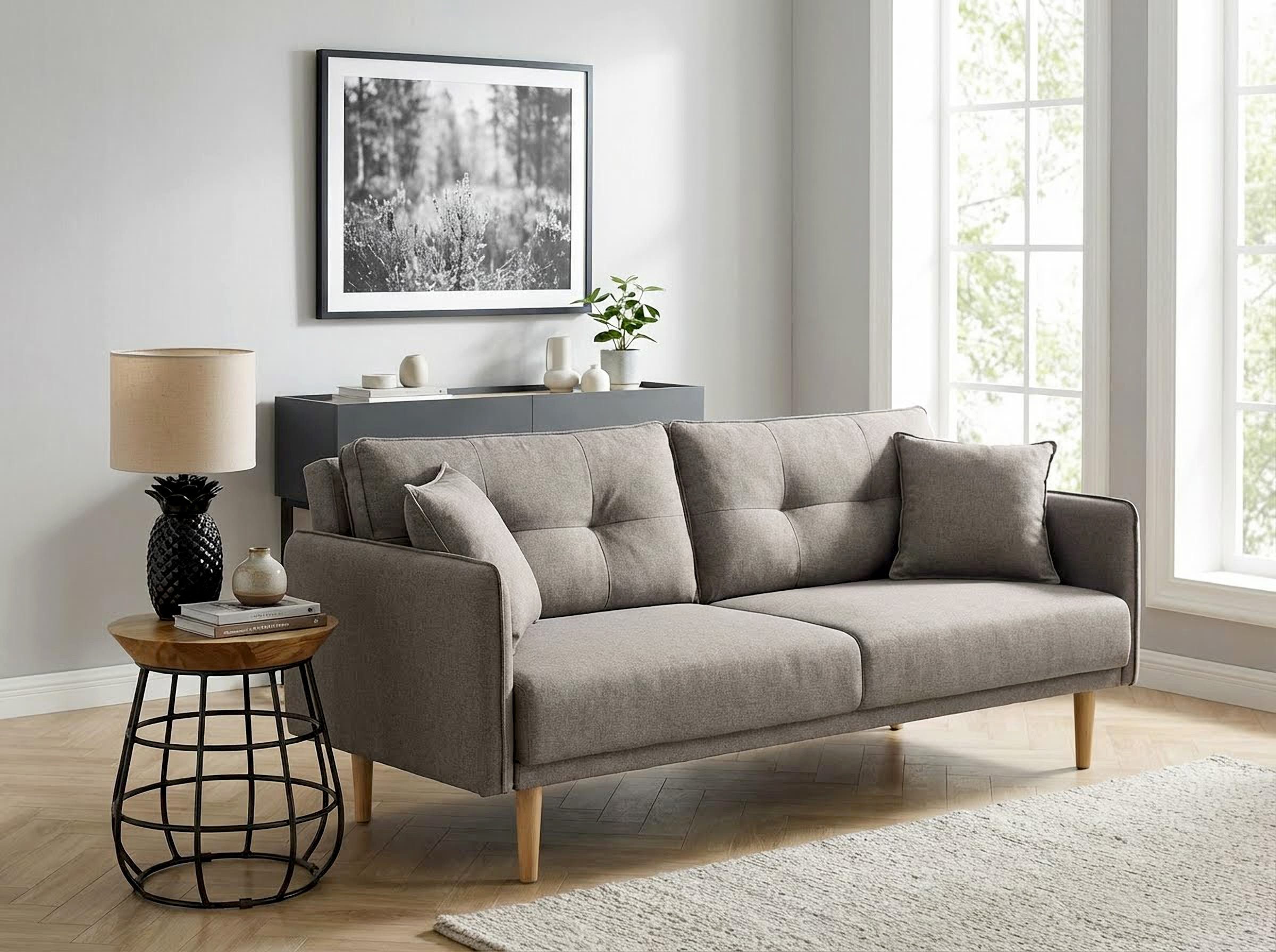 Home affaire Schlafsofa SORENITY, 196 cm, 3-Sitzer, verstellbare Rückenlehne, Klappmechanismus, feiner Webstoff, natürliche Farben