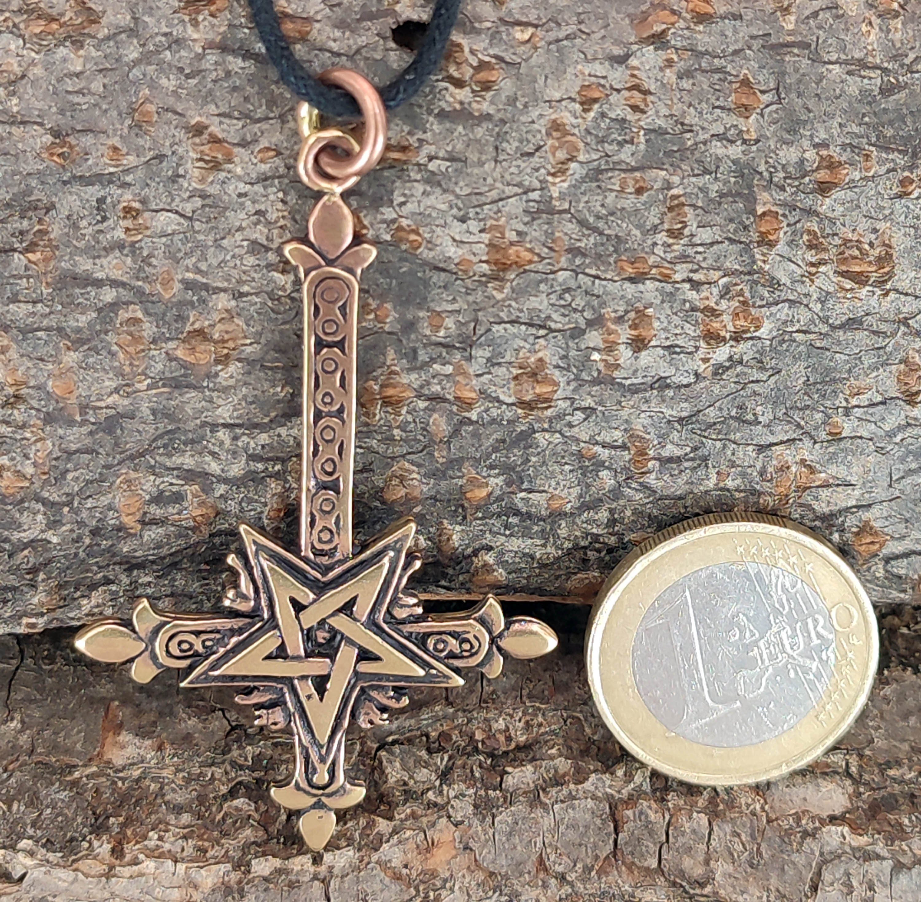 Satanskreuz Leather Kreuz Kettenanhänger Bronze Anhänger Kiss umgedrehtes Satan Teufel Satanist of