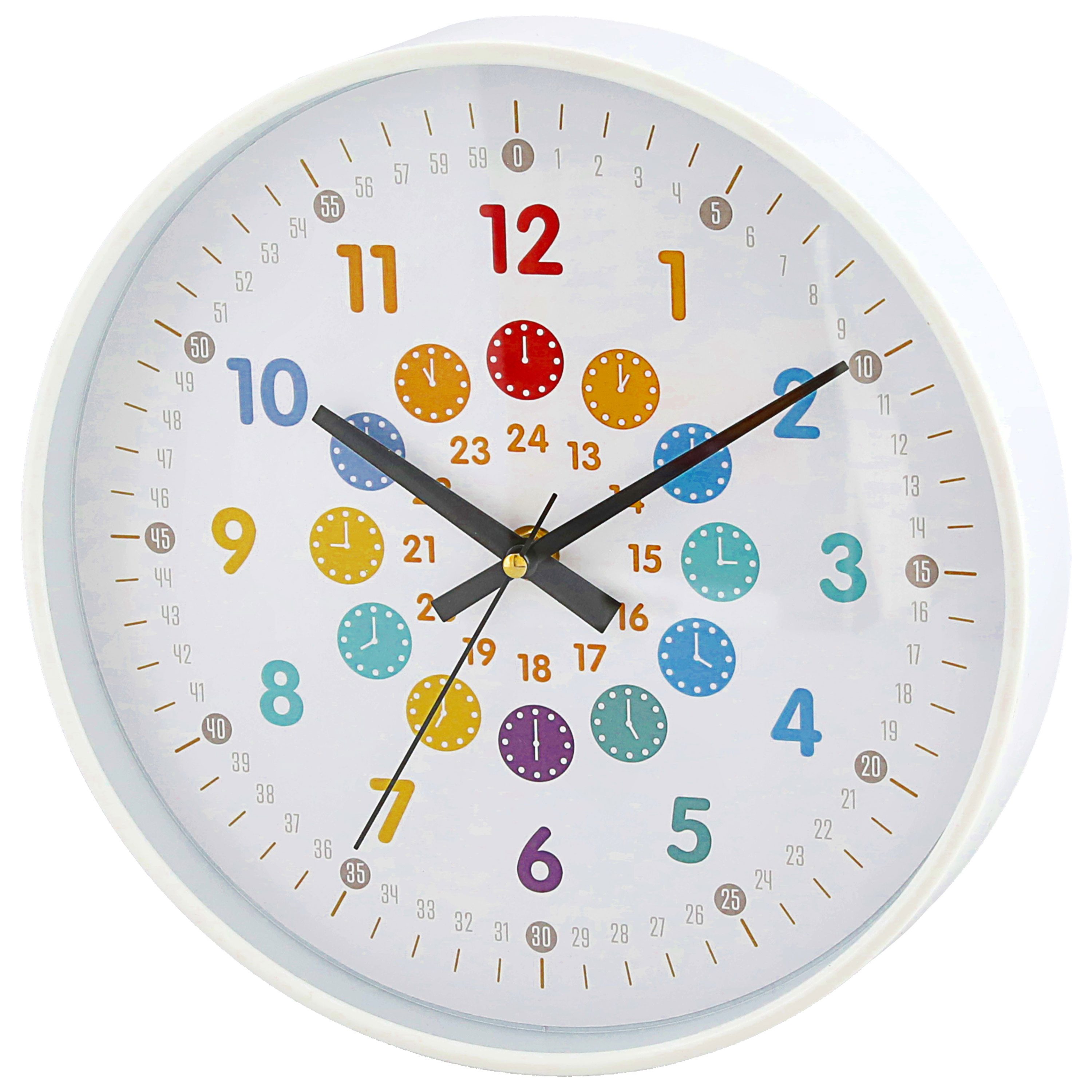 CEPEWA Wanduhr Kinder Wanduhr Zahlen Ø25x4cm Kunststoff Glas weiß bunt kindgerecht