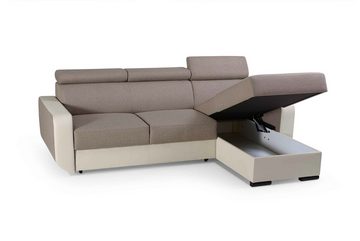 Furnix Ecksofa IMPERISIO Sofa in L-Form Schlaffunktion Bettkasten, Maße 236x97x165 cm, Liegefläche 130x202 cm, Eco-Leder/Struktur