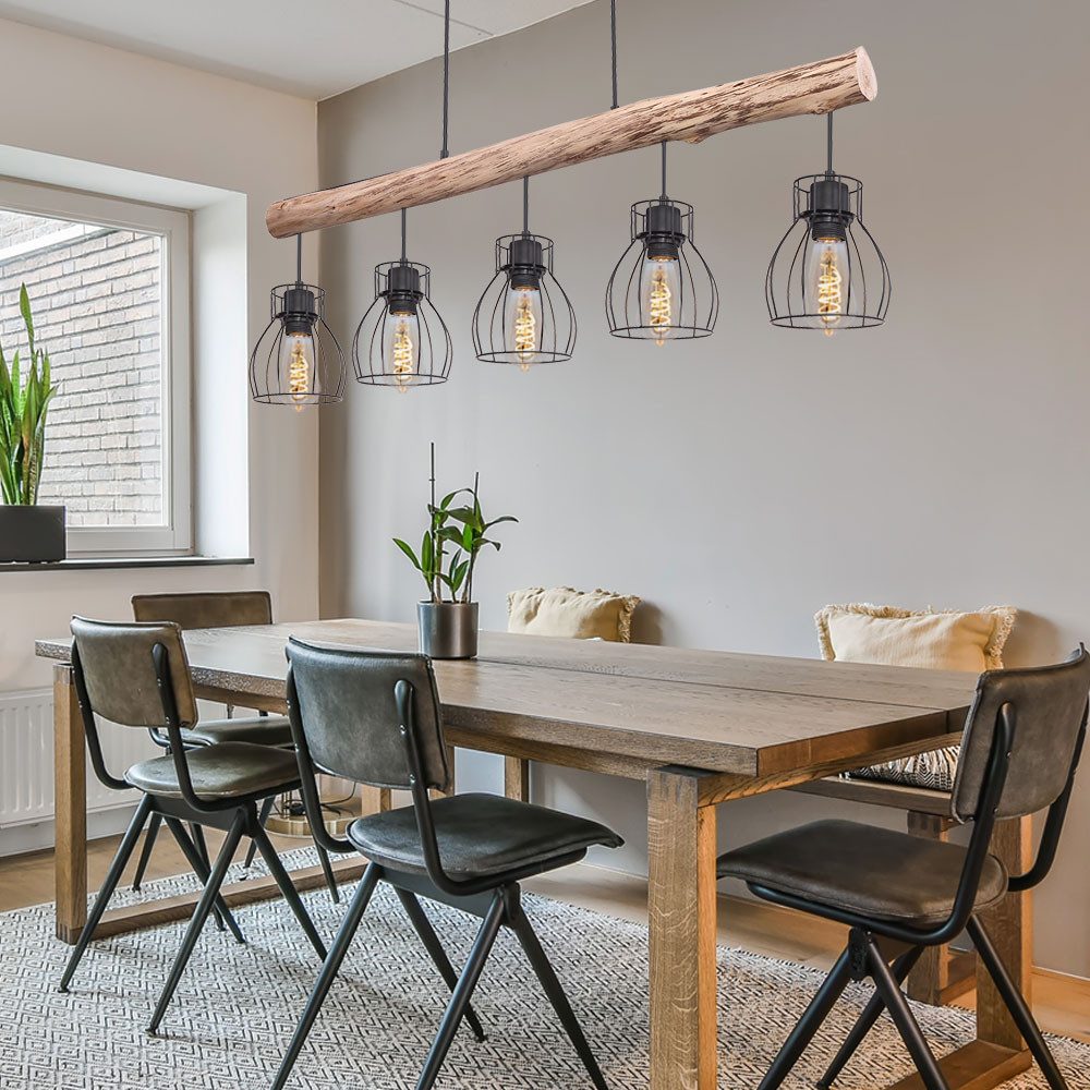 GLOBO LIGHTING Hängeleuchte, Leuchtmittel nicht inklusive, Retro Decken Hänge Lampe Holz Balken Wohn Zimmer Beleuchtung