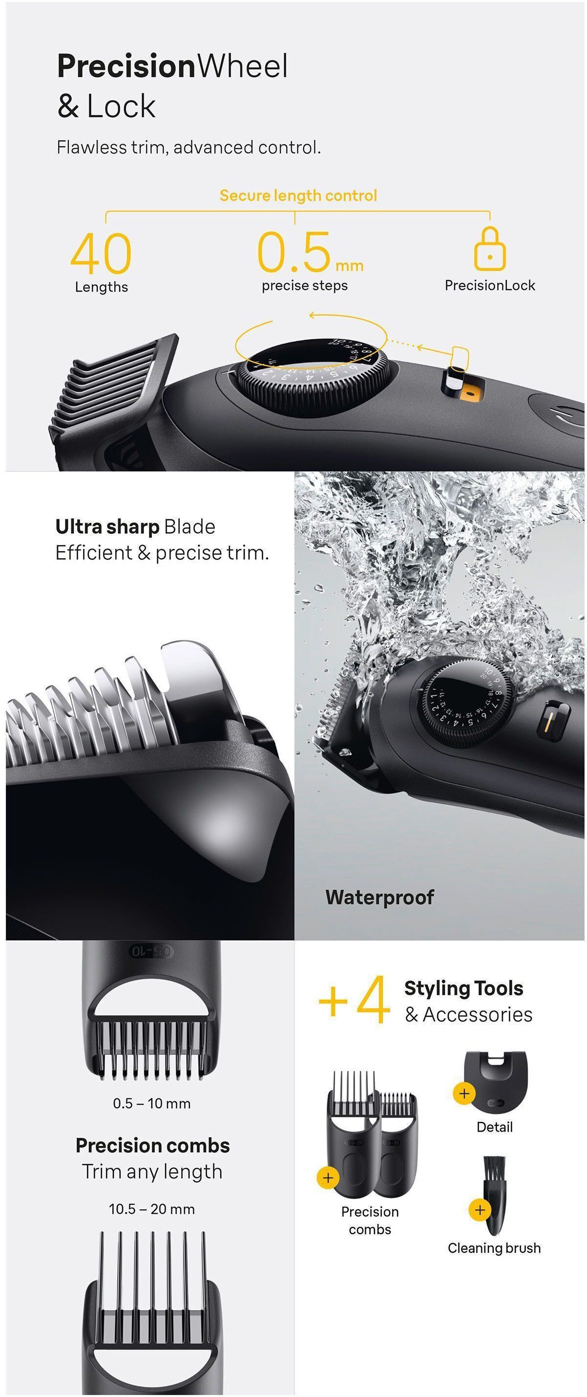 Braun Haarschneider Barttrimmer BT5520, ultrascharfe Klinge, 120 Min Akkulaufzeit, 40 Längeneinstellungen