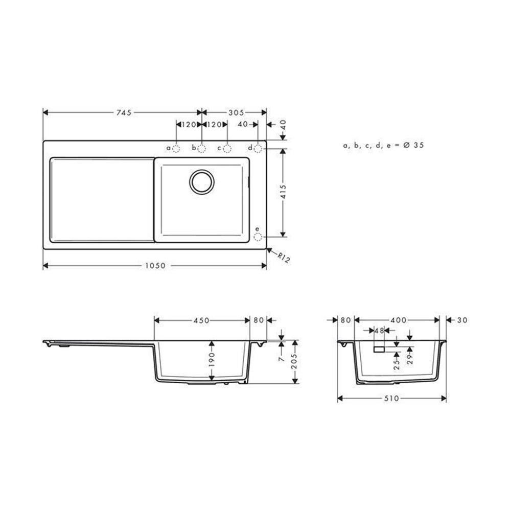 hansgrohe Granitspüle hansgrohe S51 S514-F450, Becken rechts, 105/415 cm