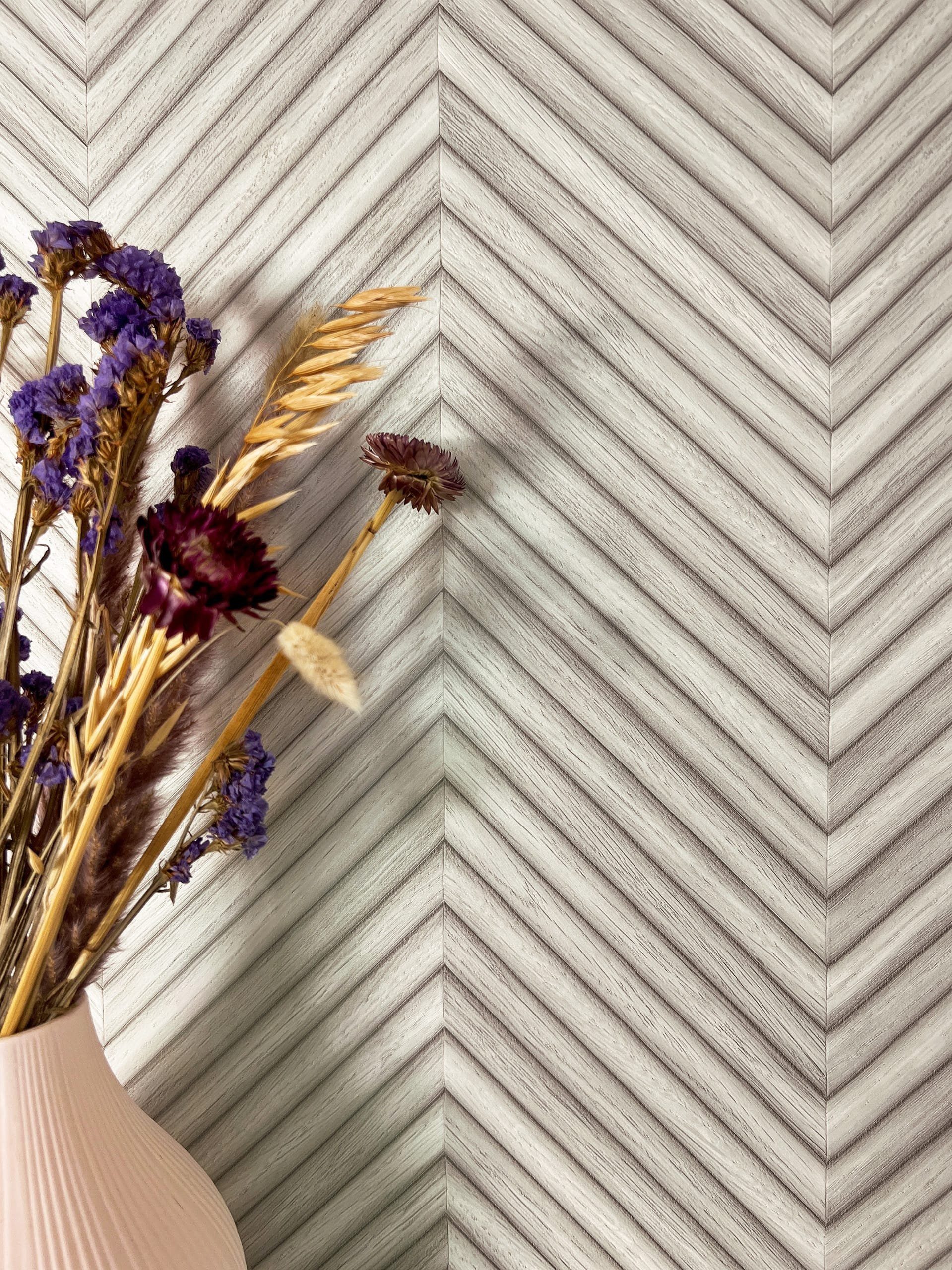 Newroom Vliestapete, Grau Tapete Modern Holz - Holzwand Fischgrätenmuster H günstig online kaufen