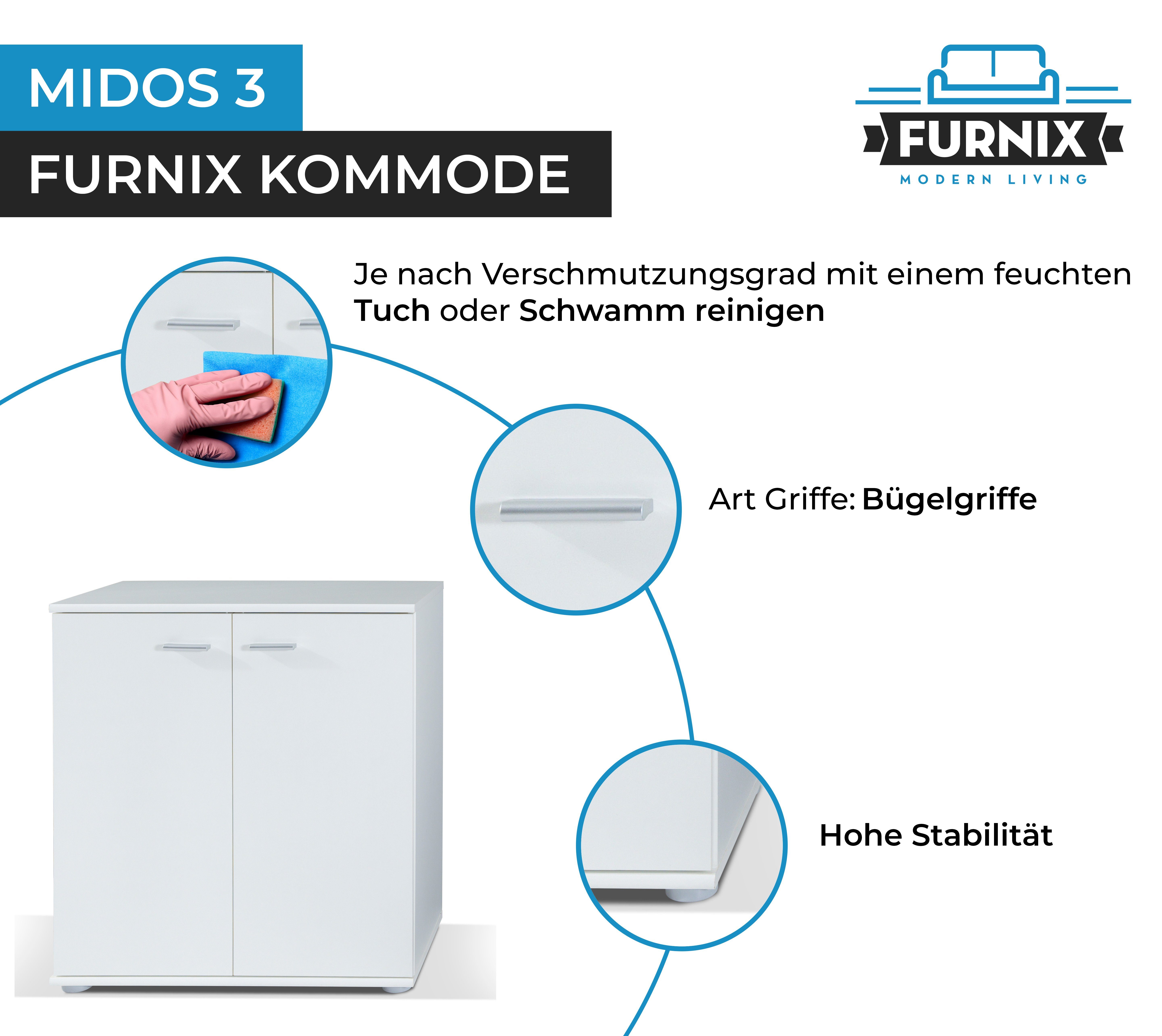 Sideboard Weiß Midos fürs 2 Wohnzimmer modern Kommode 3 mit Türen Furnix