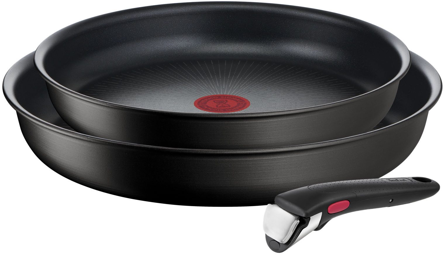 Tefal Pfannen-Set Ingenio Unlimited, Pfannenset abnehmbarer Griff, Antihaftversiegelung, Aluminium (Set, 3-tlg., 2x Pfannen Ø 24/28 cm, 1x abnehmbarer Griff, Made in France), stapelbar, platzsparend, einfache Reinigung, Induktion, L76389