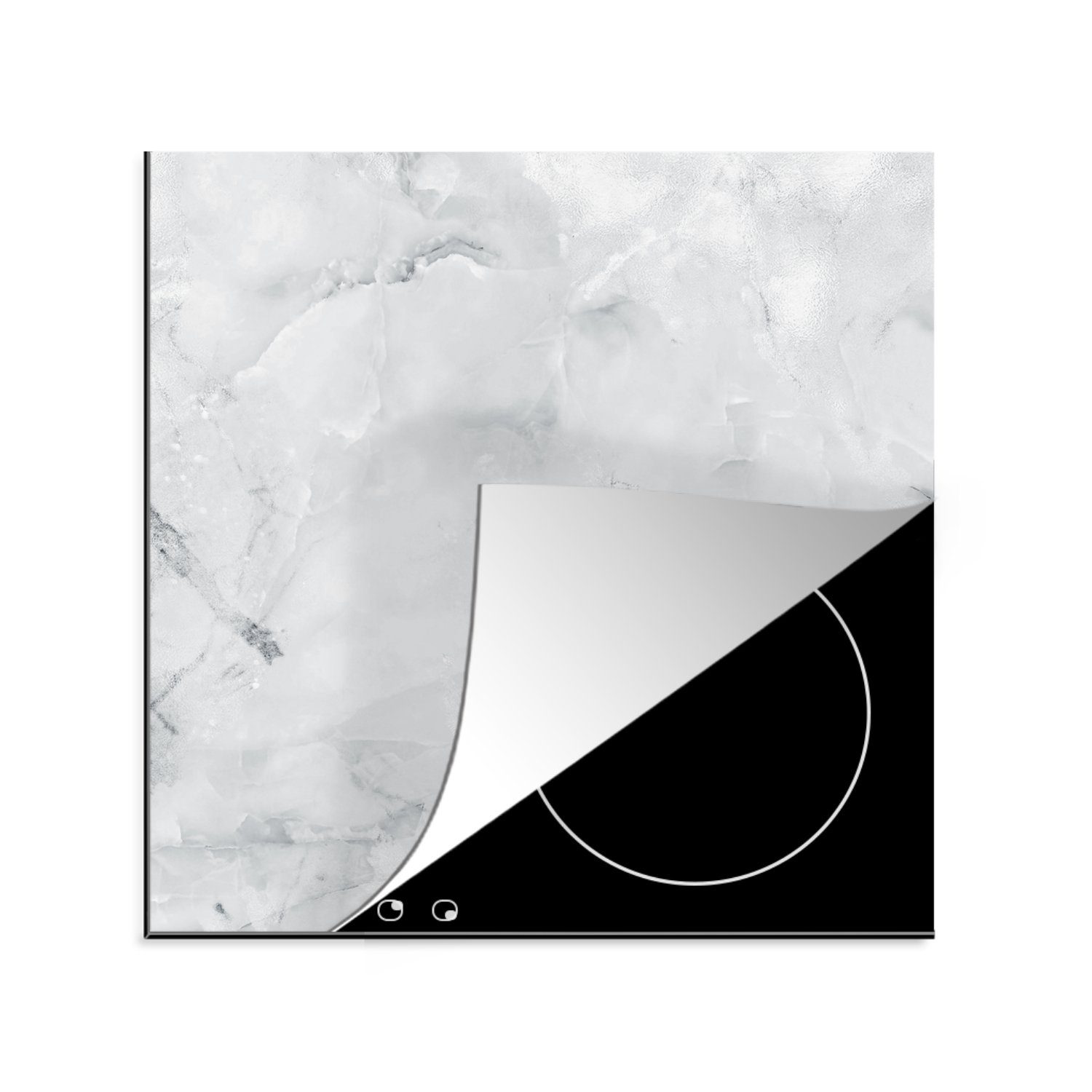 Marmor (1 cm, MuchoWow Arbeitsplatte Weiß, Vinyl, Herdblende-/Abdeckplatte - Füllung tlg), 78x78 - für Ceranfeldabdeckung, küche
