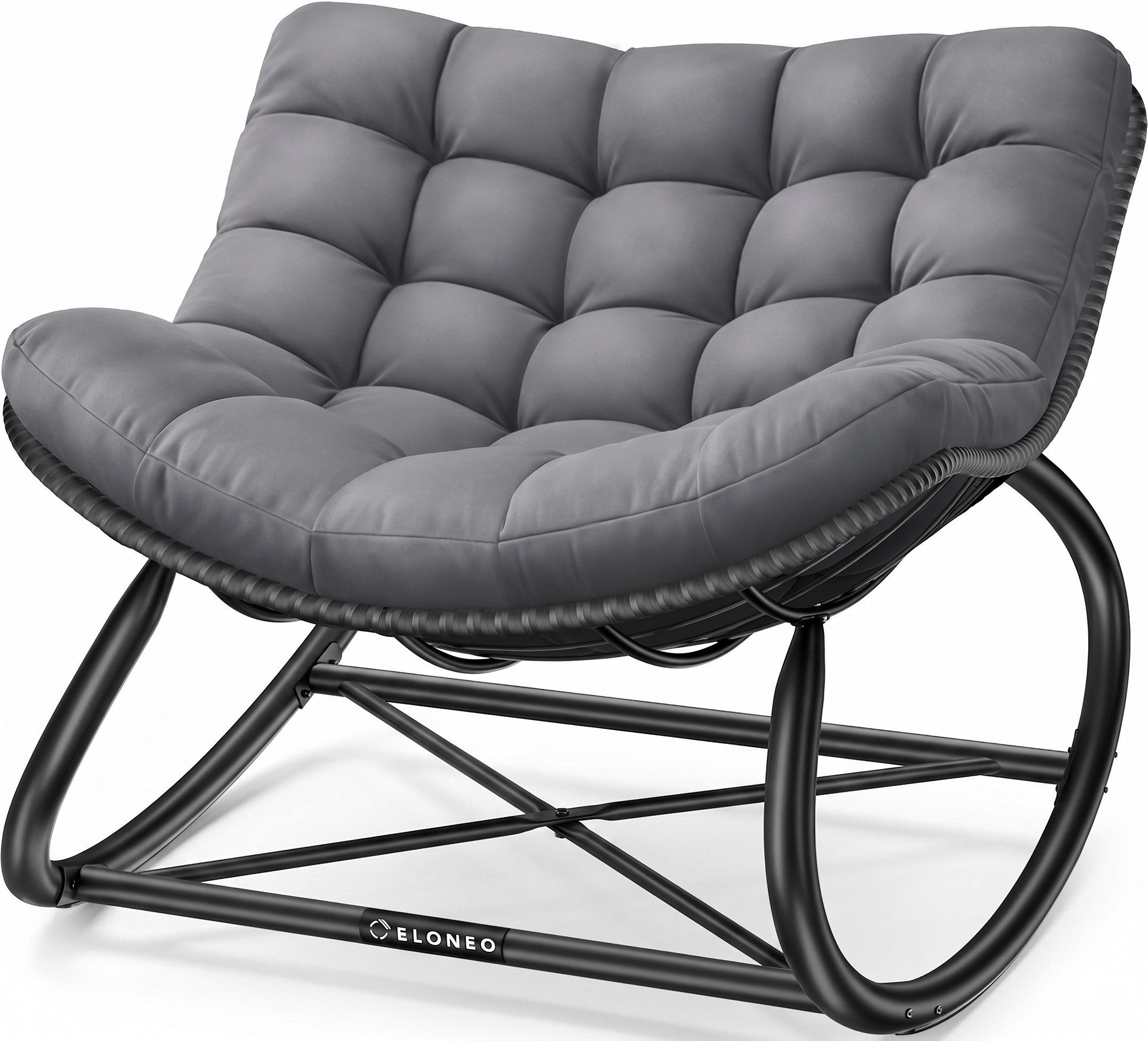 ELONEO Schaukelstuhl – Relax Schaukelsessel für Garten & Balkon (kippsicher, max. Belastung 120kg, witterungsbeständig), ergonomischer Loungesessel / Relaxsessel für Garten & Wohnzimmer