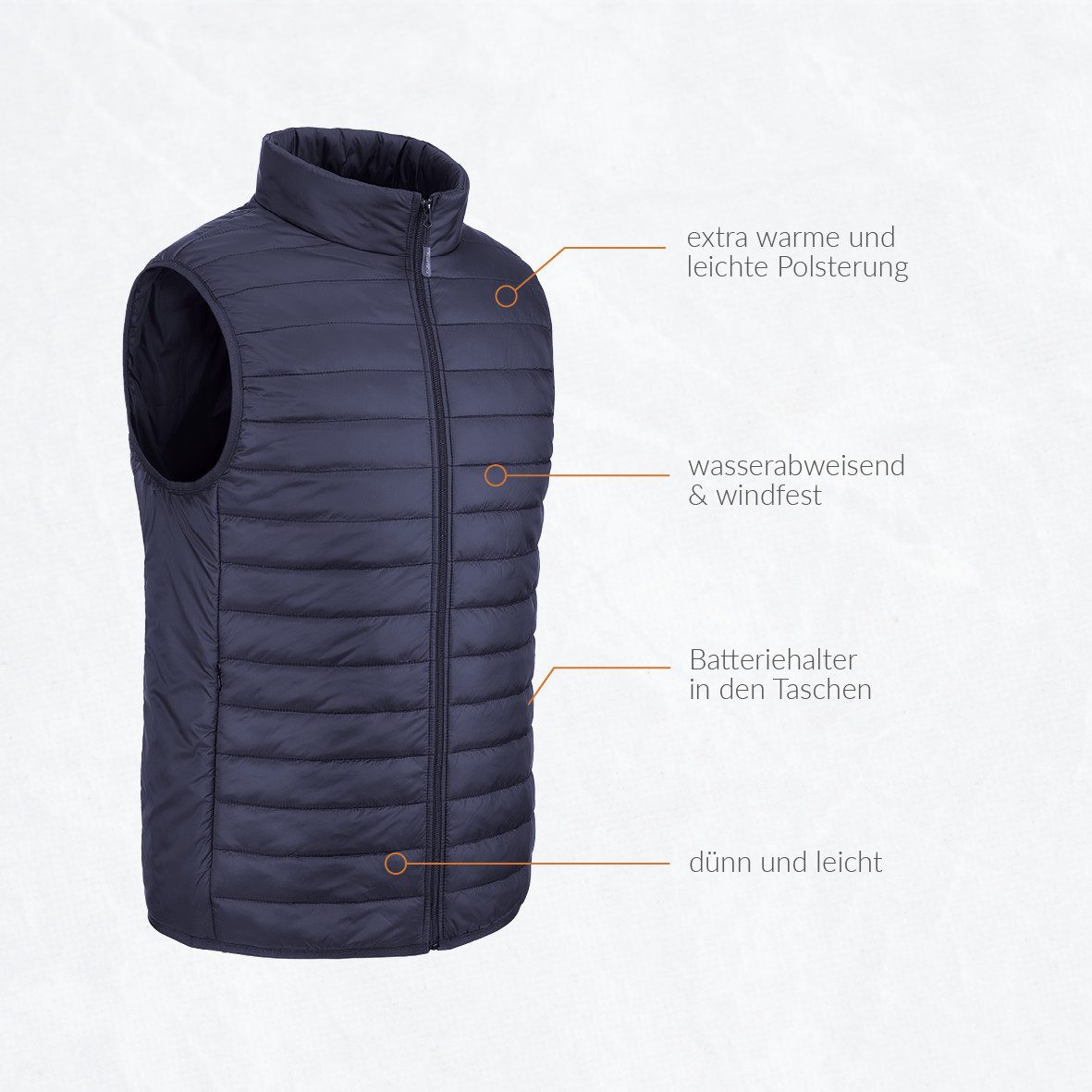 30seven Steppweste beheizte Weste Regular Fit Herren - marineblau 5V Set inkl. 2 Powerbanks & Ladegeräte