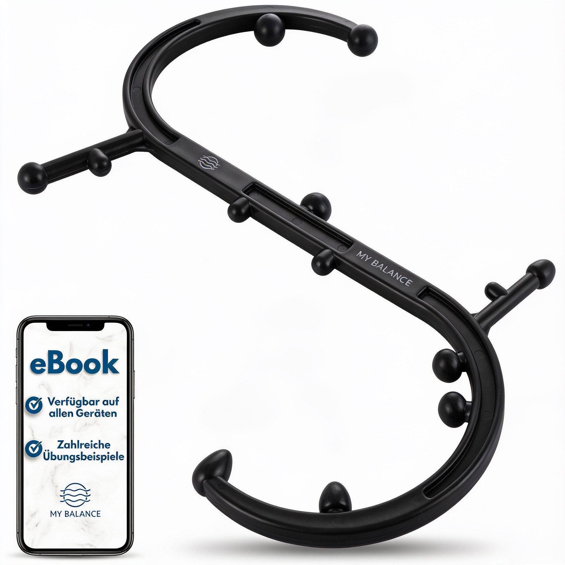 My Balance Triggerstab I Hochwertiges Triggerpunkt Massagegerät I Robuster Massagestab, inkl. Silikonaufsätze & E-Book, effektiv Triggerpunkte behandeln