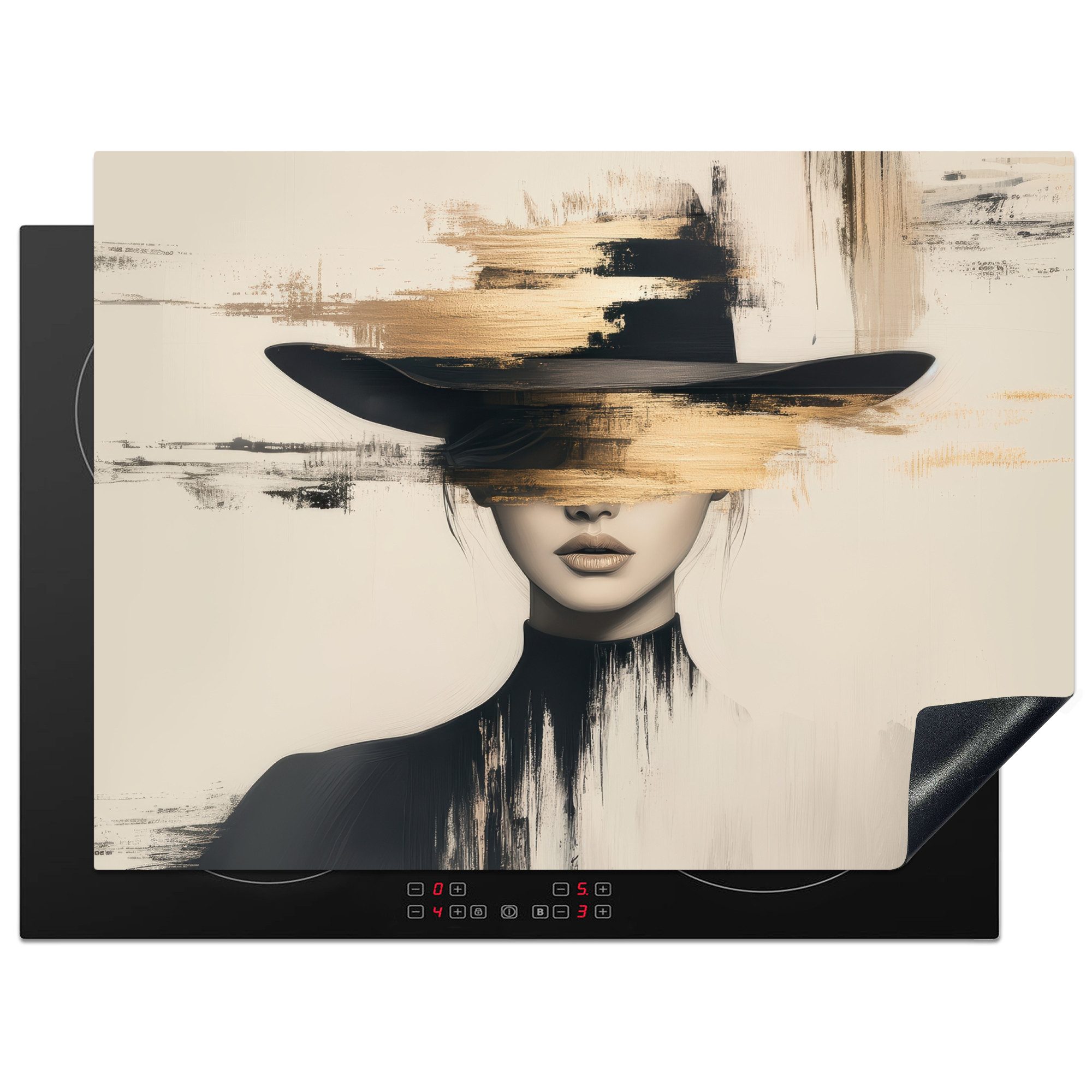 MuchoWow Herd-Abdeckplatte Frau - Hut - Farbe, Vinyl, (1 tlg), Herdplattenabdeckung für Ceranfeld, Herdplatten Vinyl, 71x52 cm