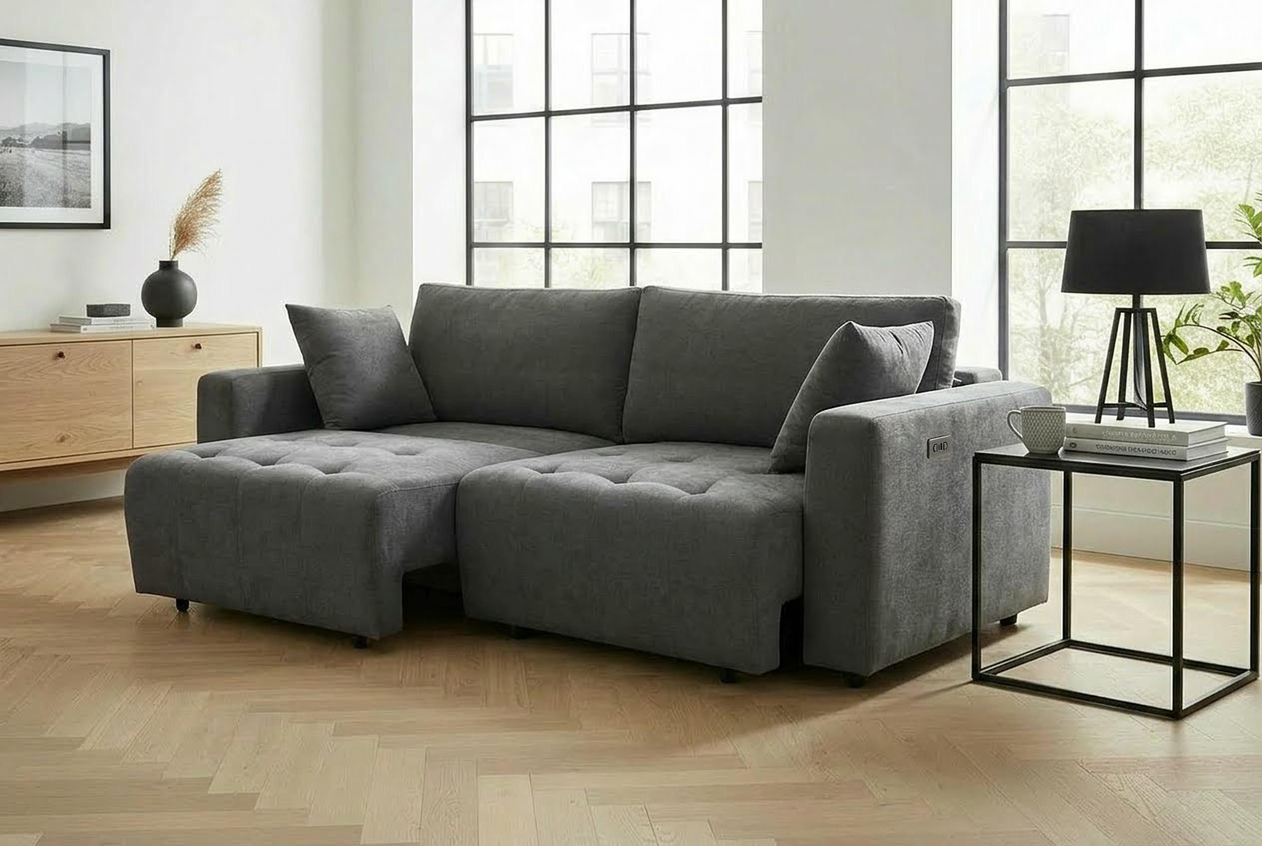 OTTO home 2,5-Sitzer ELIANN, 209 cm - elektrisches Schlafsofa, mit USB A/C-Anschluss. Federkern, Webstoff