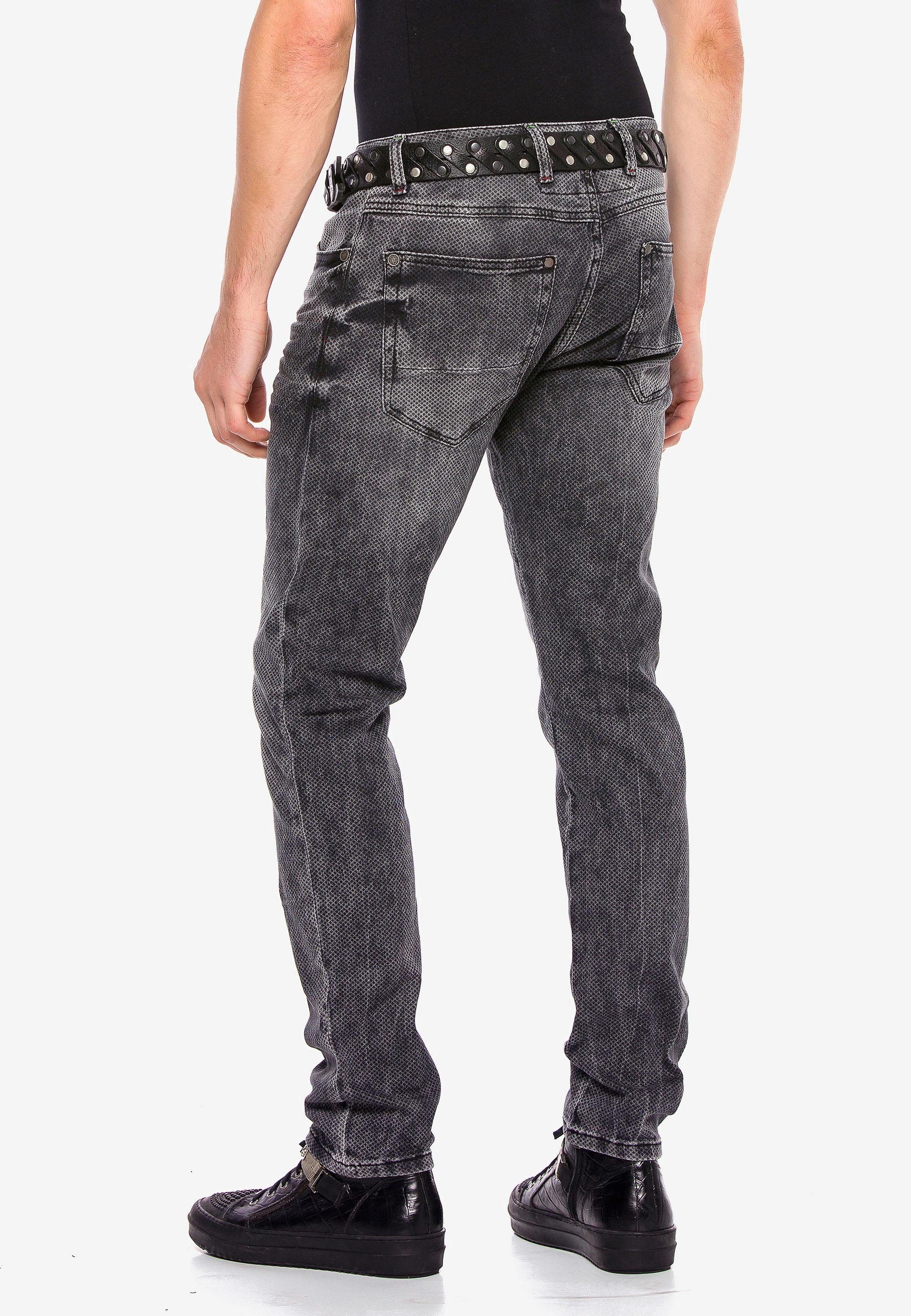 mit Gitter-Musterung (1-tlg) Straight & Fİt Cipo Baxx in Slim-fit-Jeans grau