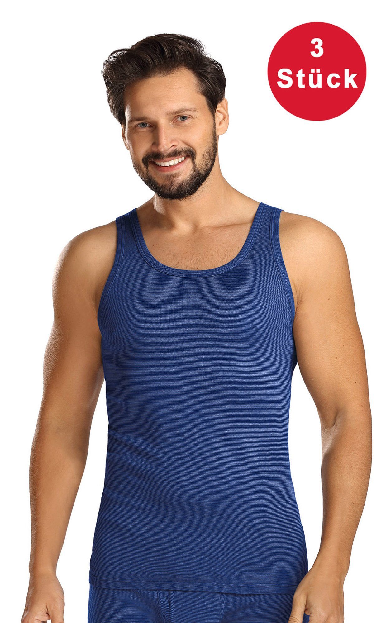 Comte Unterhemd (Set, 3-St) Herren 3er Pack Unterhemd Shirt ärmellos Tank Top Achselhemd Ringel