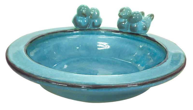 Dehner Übertopf Keramik, Ø 30.5 cm, Höhe 13.5 cm, Farbe hellblau, Einzigartiges Design, frostbeständig, für Vögel und Insekten im Garten