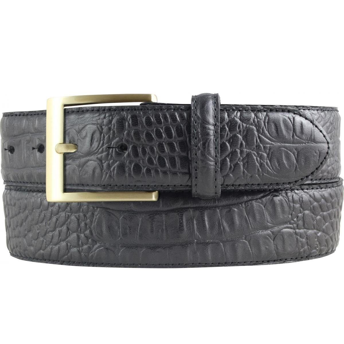Ledergürtel Gürtel mit goldener Gürtelschnalle und Krokoprägung 4 cm - Leder-Gürte