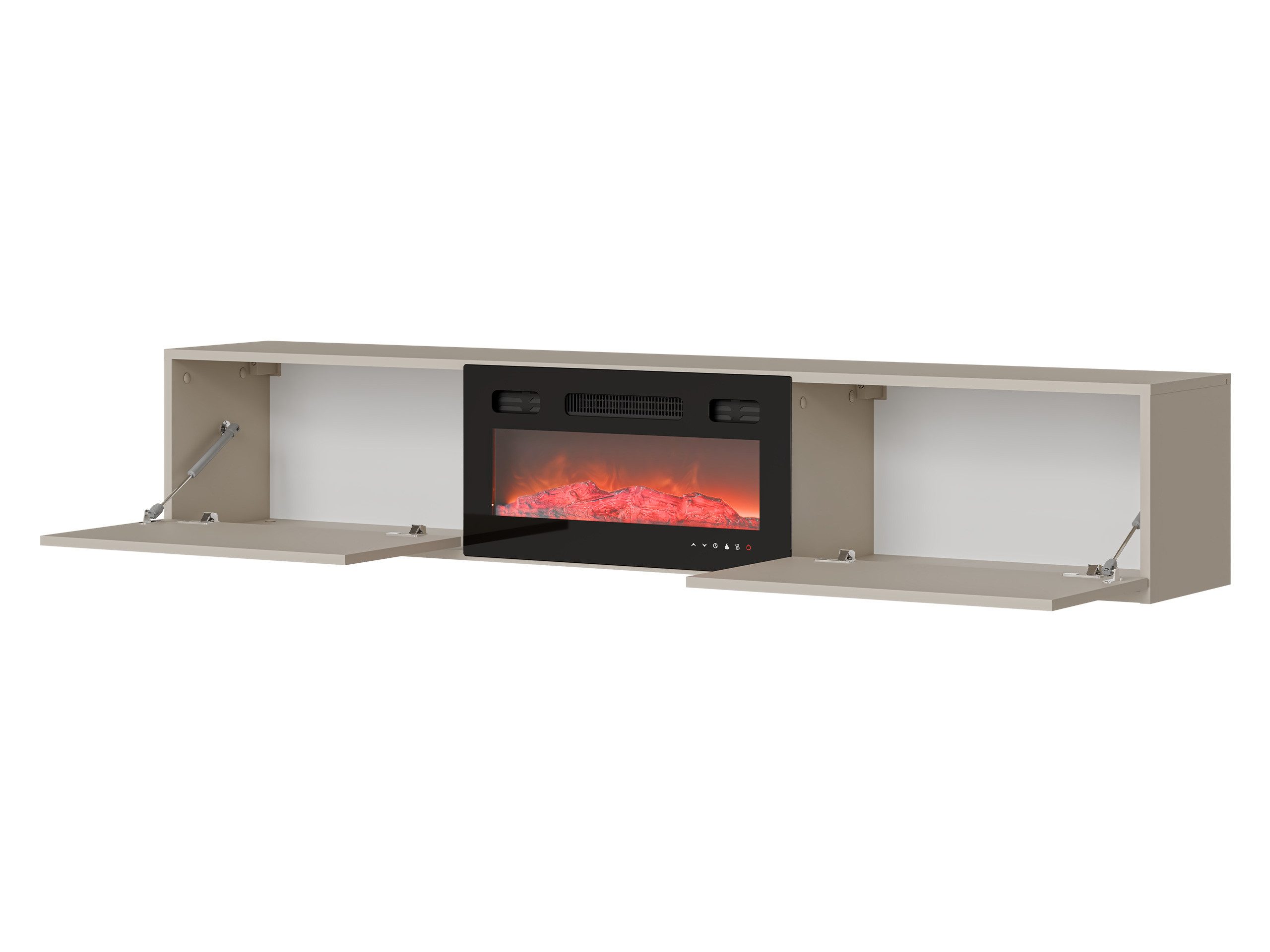 MIRJAN24 TV-Schrank Govi 180 EF mit Kamin (mit zwei Klappen) Realistische LED-Flamme, Heizfunktion, 180x32x33 cm