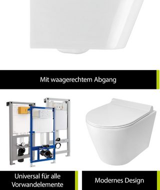 aquaSu Tiefspül-WC, Wandhängend, Abgang Waagerecht, Raumspar-WC, spülrandlos, WC-Sitz mit Absenkautomatik, 045513