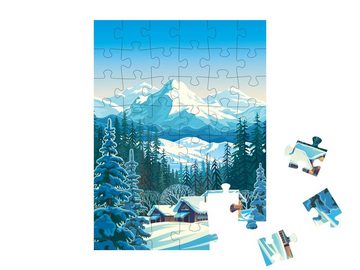 puzzleYOU Puzzle Winterliche Berglandschaft mit Tannenbäumen, 48 Puzzleteile, puzzleYOU-Kollektionen Jahreszeiten