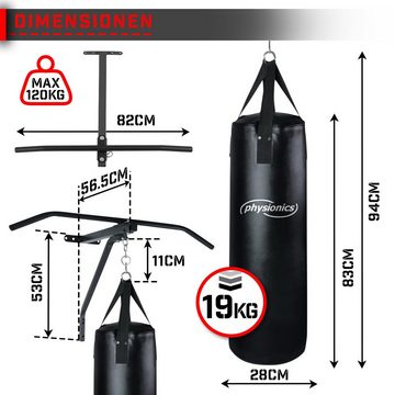 Physionics Klimmzugstange Boxsack mit Klimmzugstange Wandhalterung Boxsackhalter Reckstange (1-tlg)