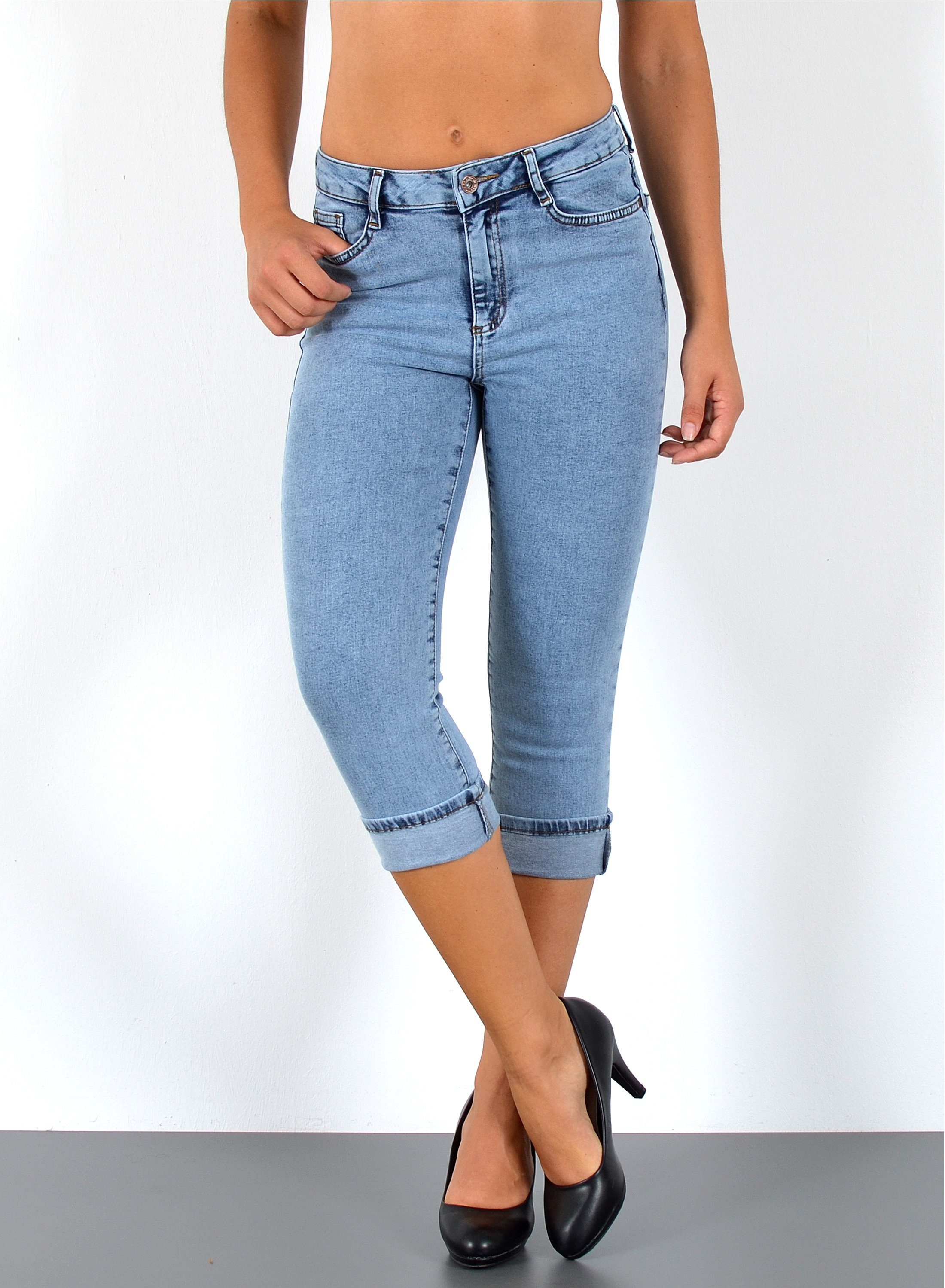 ESRA Caprijeans High Waist Capri Jeans Damen bis Übergröße Plus Size Große Größe C15 High Waist Capri Jeans Damen Stretch 3/4 Jeans Shorts Damen Capri Hose – Bild 5 von 5