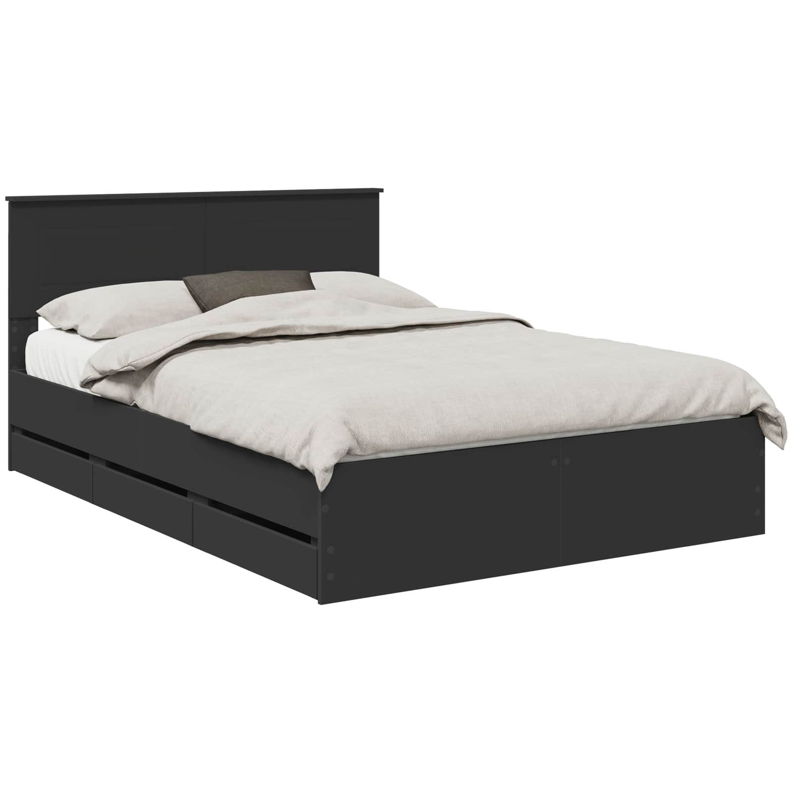 vidaXL Bettgestell Bettrahmen mit Schubladen Schwarz 140 x 200 cm Ingenieurs Holz (1-tlg)