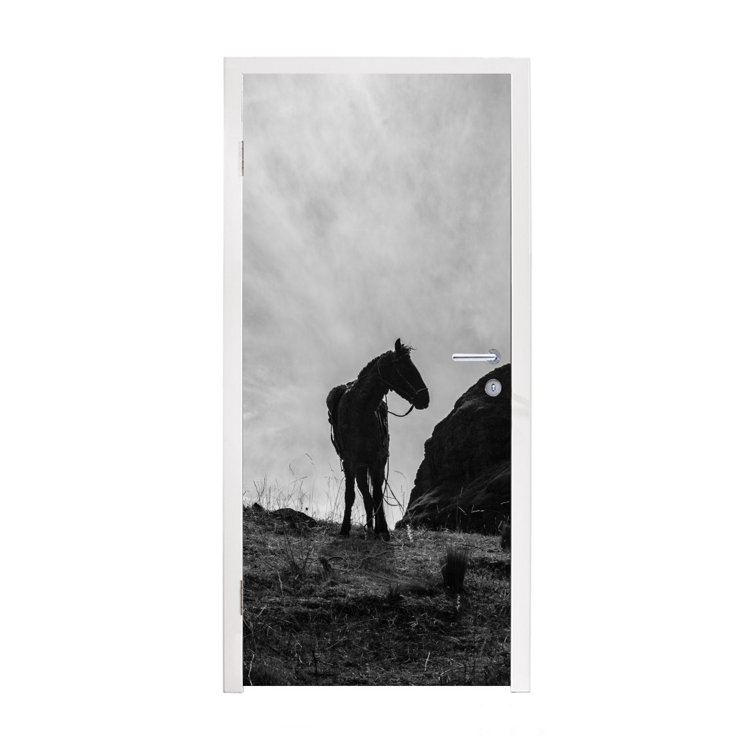 MuchoWow Türtapete Pferd - Wolken St), Wiese, 75x205 - für Matt, Fototapete Tür, bedruckt, (1 Türaufkleber, cm