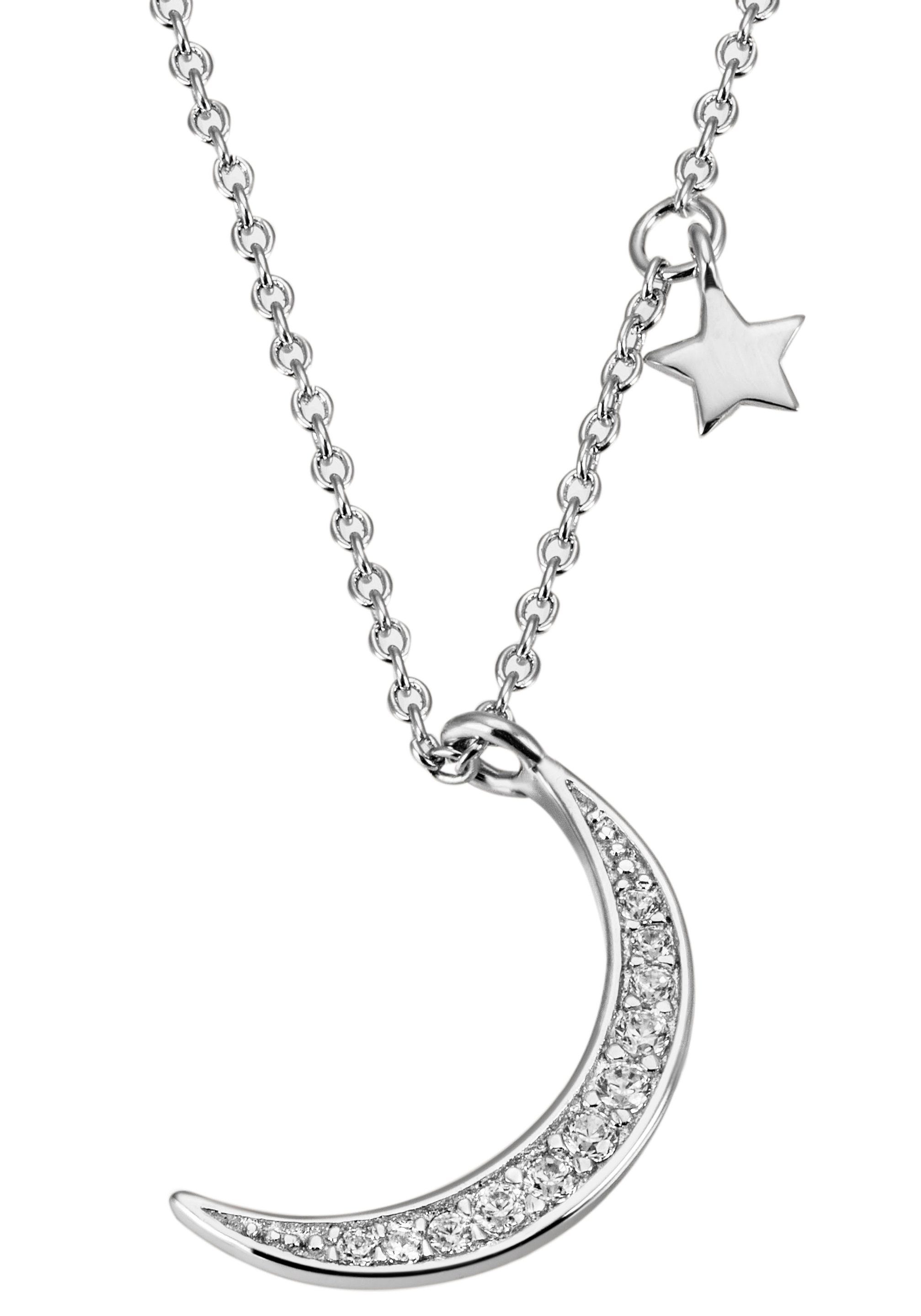 Firetti Kette mit Anhänger Schmuck Geschenk Silber 925 Halsschmuck Halskette Ankerkette Mond, mit Zirkonia (synth)