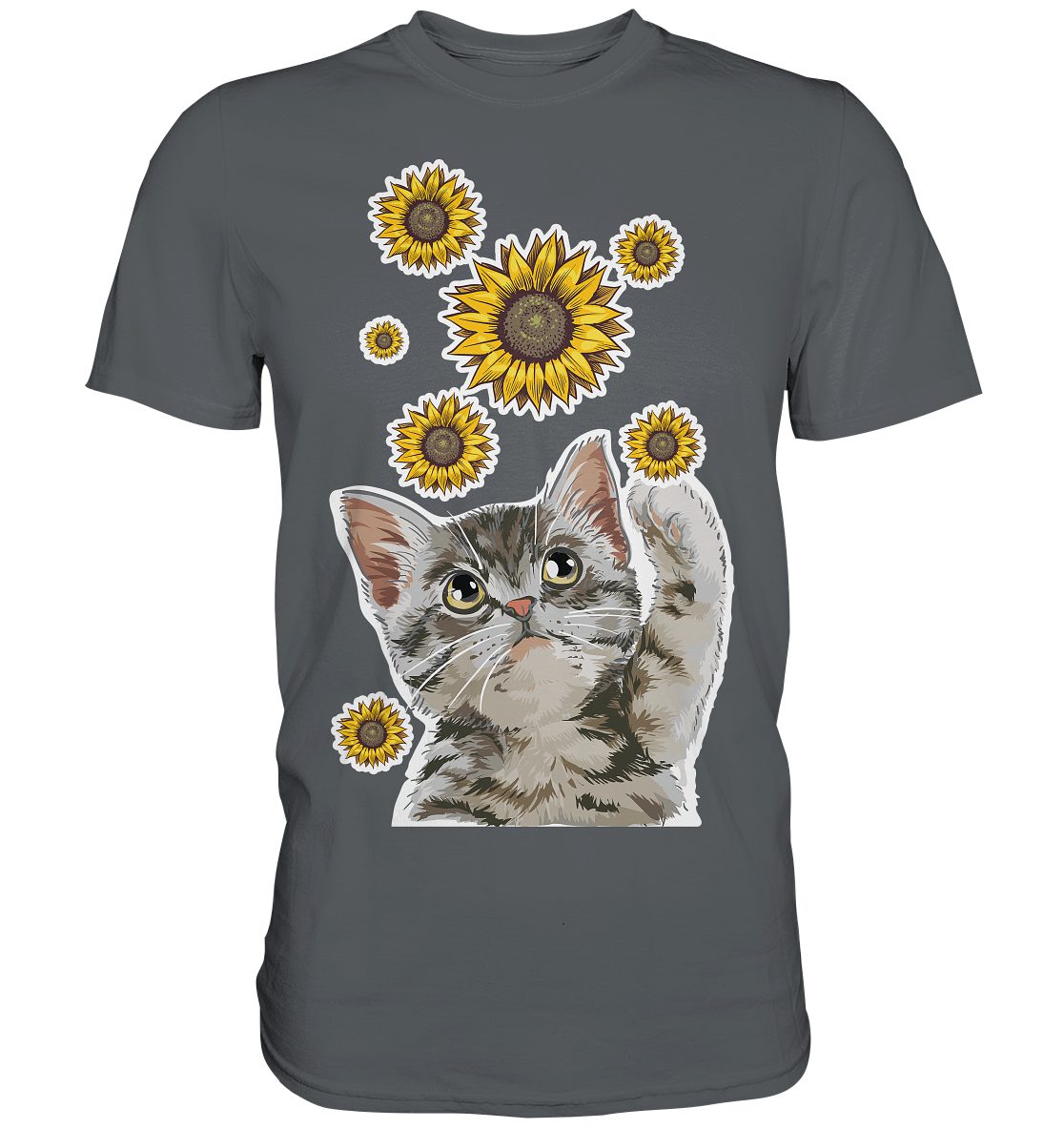 Tigerlino T-Shirt Katze Sonnenblumen Shirt Gärtner Kätzchen Garten Motiv