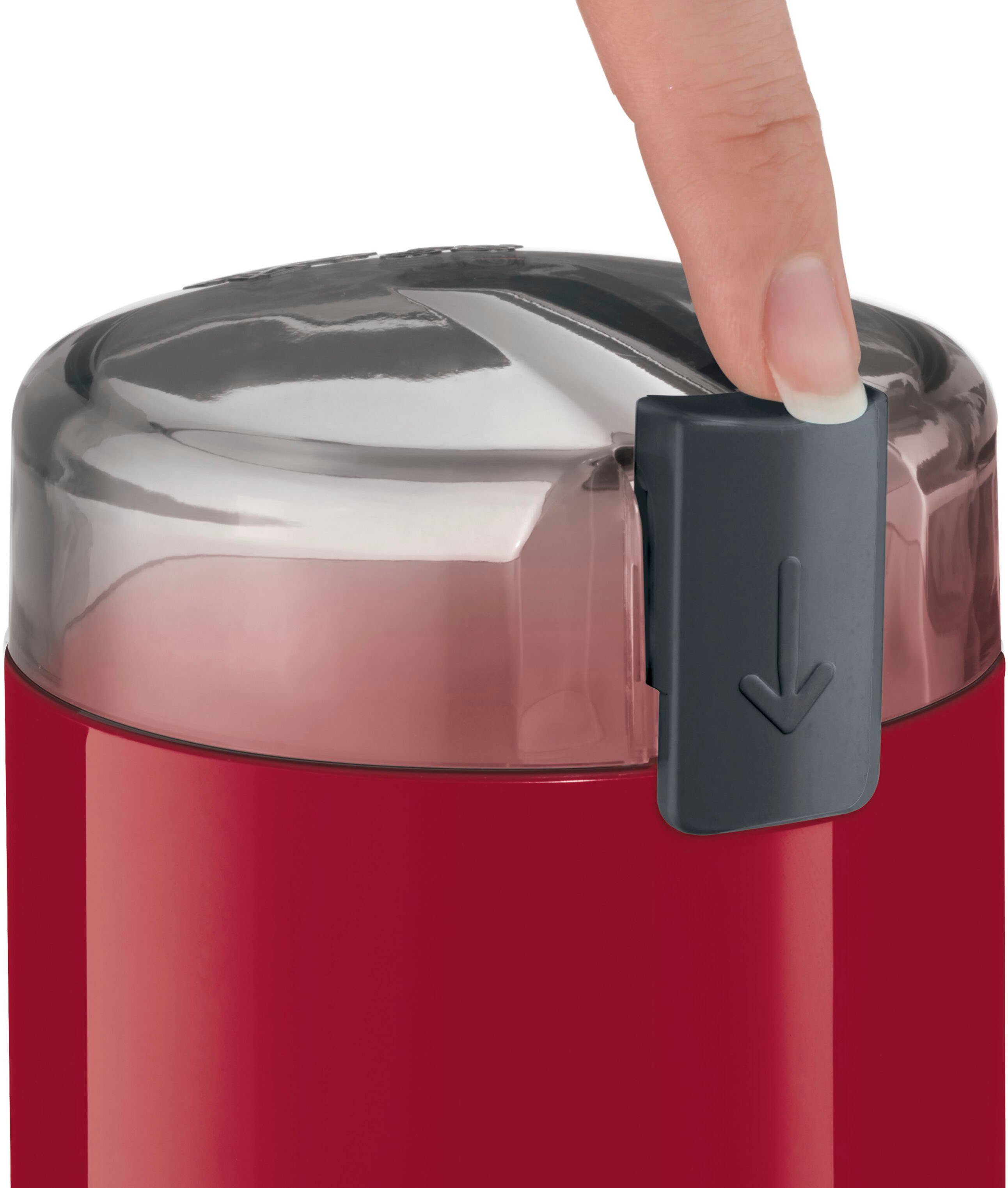 BOSCH Kaffeemühle TSM6A011R, Edelstahl-Schlagmesser, Sicherheitsfunktion, 180 W, Schlagmesser, 75 g Bohnenbehälter, 180 W, 75g Bohnenbehälter, elektrisch, rot – Bild 4 von 5