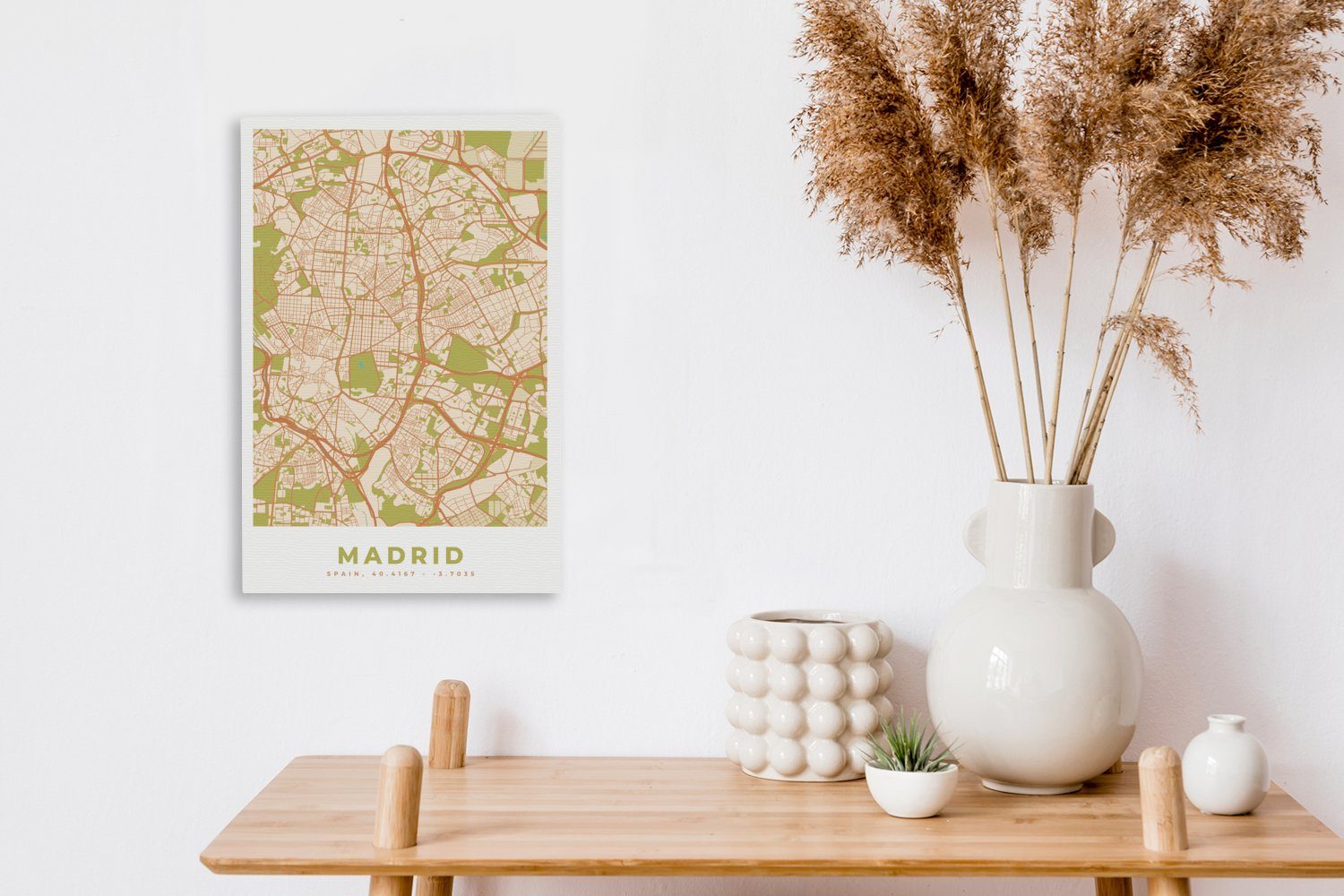 OneMillionCanvasses® Karte, - bespannt St), 20x30 (1 Madrid fertig Stadtplan inkl. Leinwandbild Leinwandbild - Zackenaufhänger, Gemälde, Vintage cm -