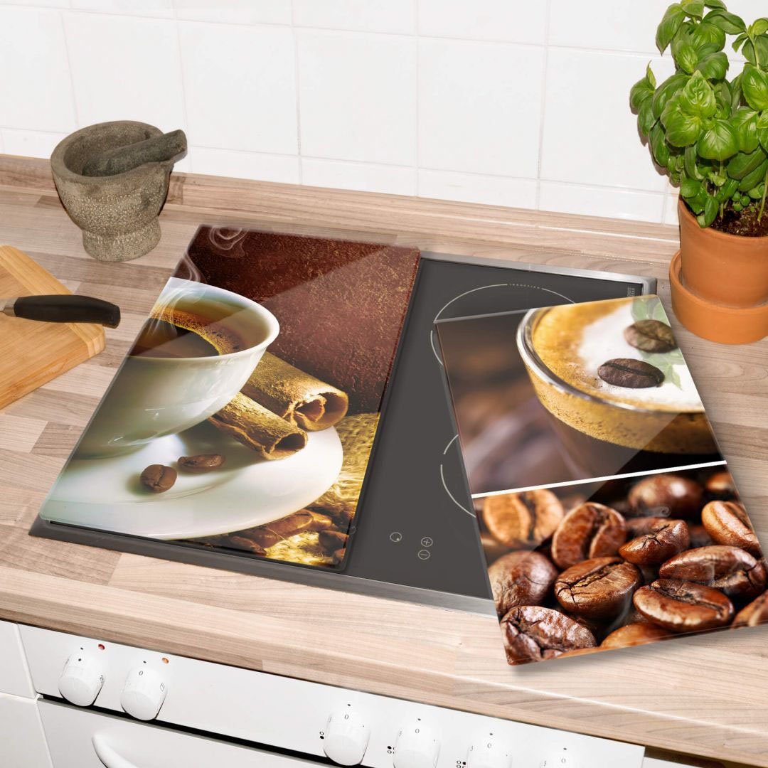 2 Küche Herd-Abdeckplatte Kaffee, Herdabdeckplatte (Set, tlg) Glas, Wall-Art
