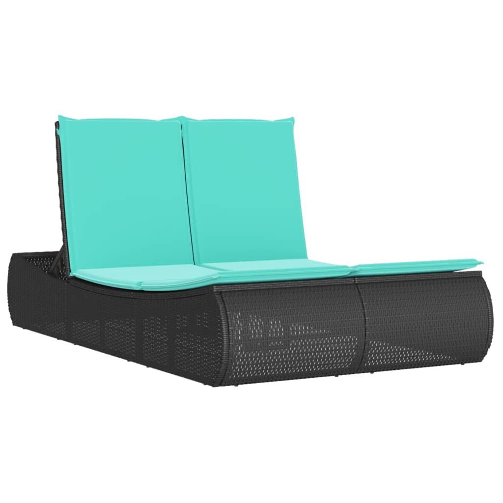 vidaXL Gartenliege Doppel-Sonnenliege mit Kissen Schwarz Poly Rattan, 1 St.