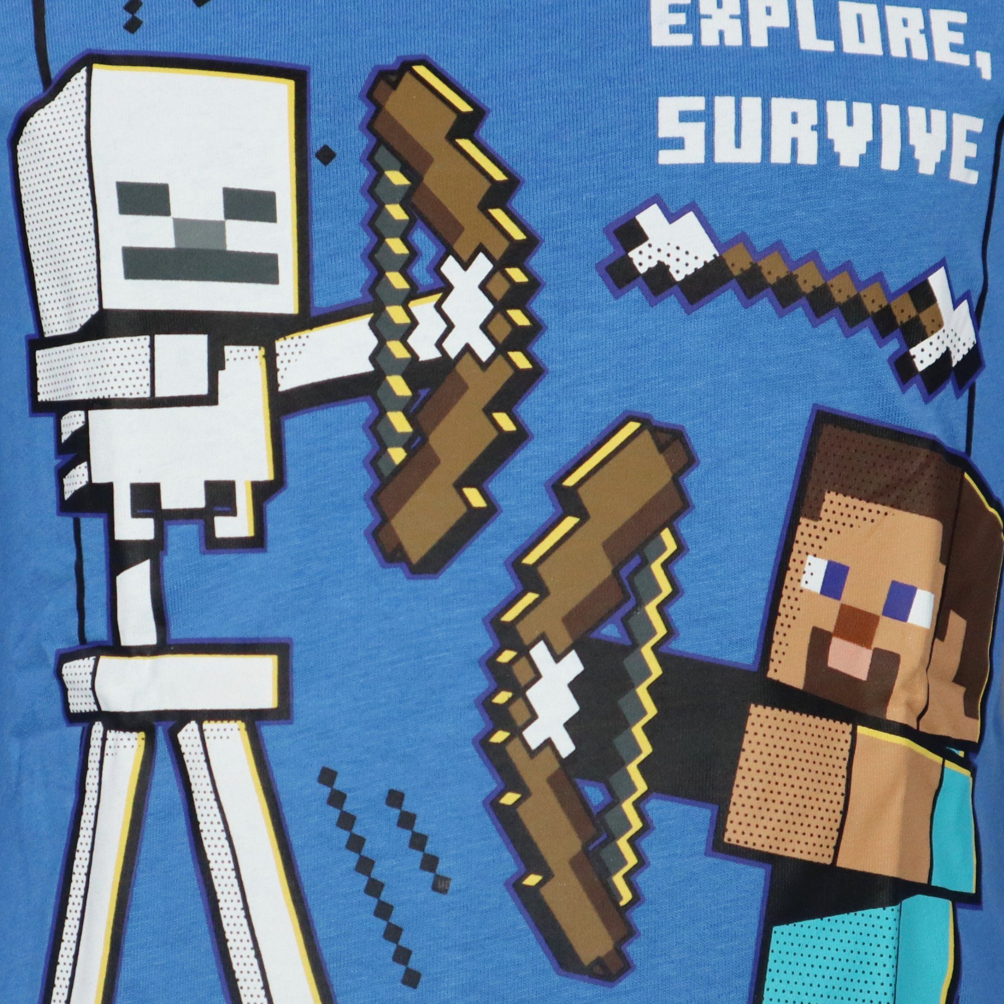 Minecraft Langarmshirt Gr. Baumwolle 100% Minecraft 152, Skelett 116 Steve Kinder Jungen Shirt Langarm bis