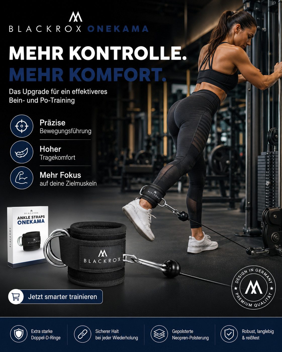 BLACKROX Trainingshilfe Fußschlaufen 2026, ONEKAMA, Training am Kabelzug, 2er Set