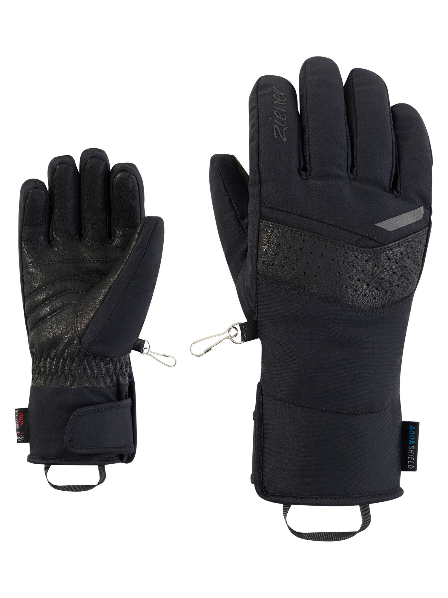 Ziener Skihandschuhe KJARTA AQUASHIELD® DAMEN wasserdicht, winddicht, atmungsaktiv, Wollwattierung, Lederinnenhand
