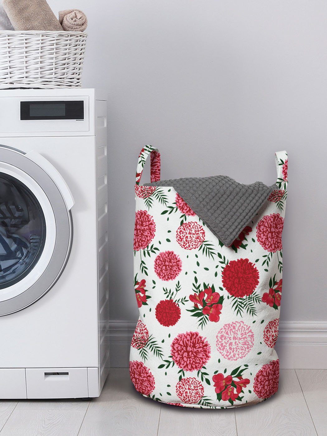Abakuhaus Wäschesäckchen Wäschekorb mit Griffen für geformt Dahlie Waschsalons, Ball Kordelzugverschluss Frühlings-Blumen