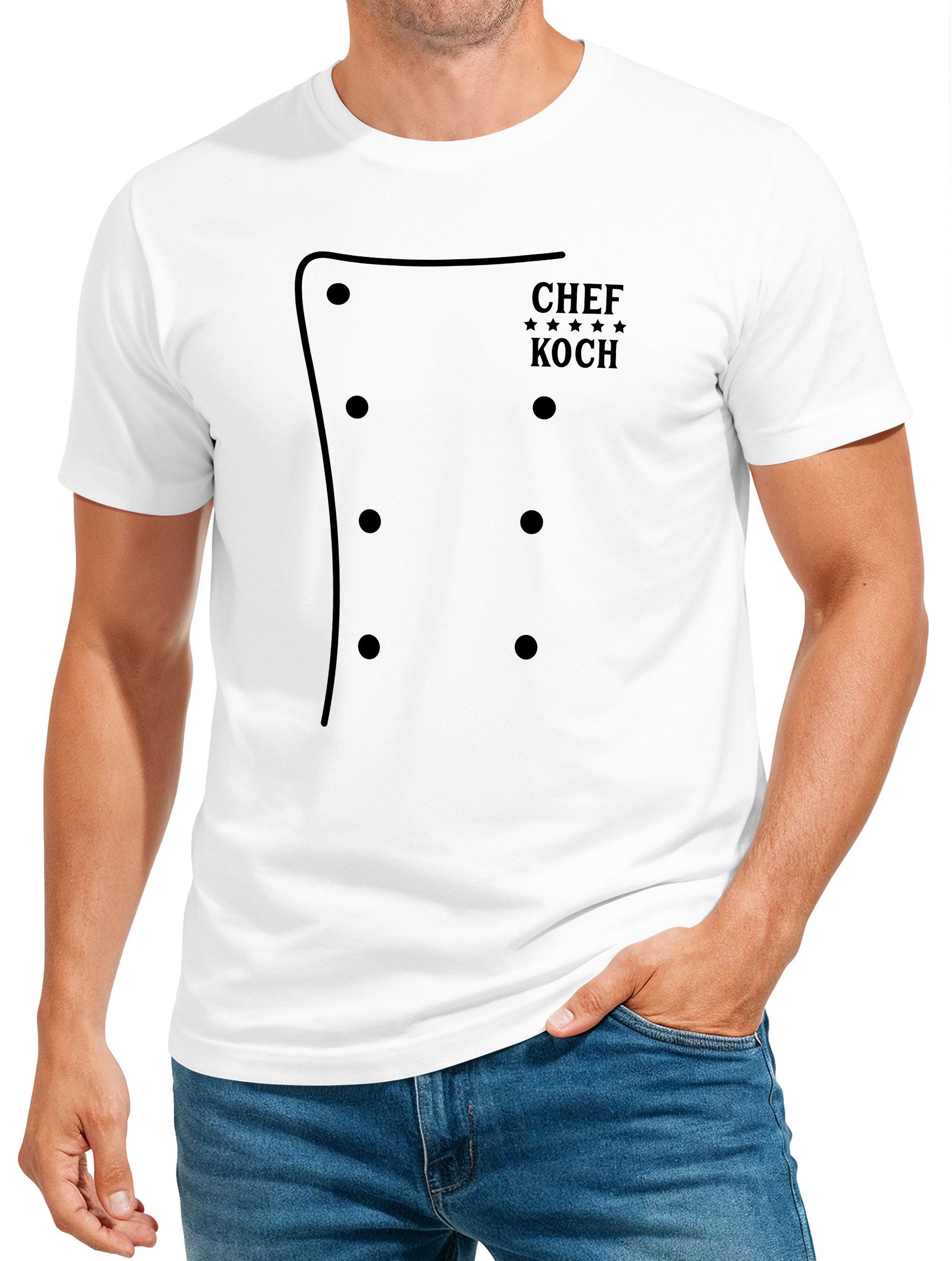 Print-Shirt Herren T-Shirt Fasching Karneval Koch Kochjacke Kostüm-Shirt